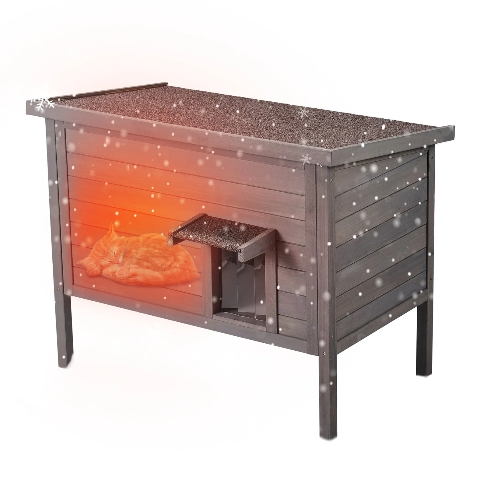 Outdoor Cat House Weatherproof, Feral Cat Shelter for Multiple Cats, Outdoor Wooden Cat Rabbit House with All-Round Foam Insulated, Open Roof, PVC Door Flaps, 34"L x 22"W x 27"H