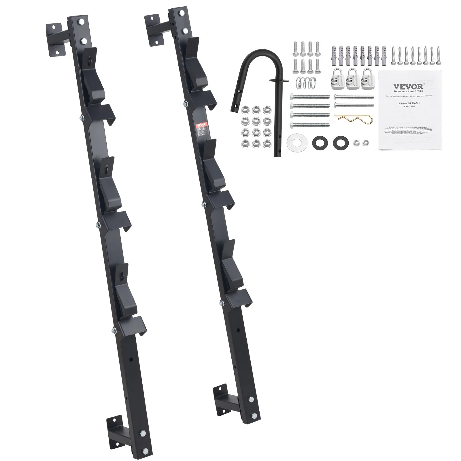 Trimmer Rack, 3 Place Weeder Trimmer Rack, Trim Holder Trailer Rack with Zinc Alloy Password Lock, Wall-mounted or Mount on Enclosed Trailer Landscape Weed Eater, Pair
