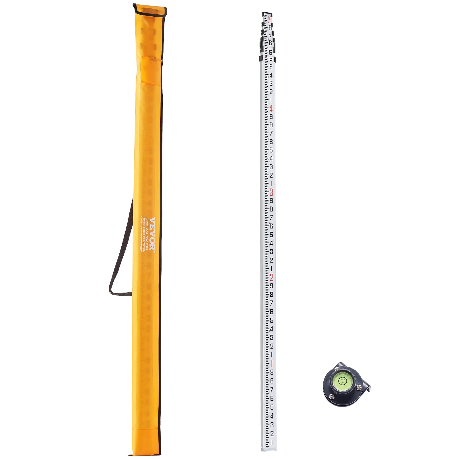 Aluminum Grade Rod, 25-Feet/10ths 6 Sections Telescopic Measuring Rod,Double-Sided Scale 1/10ft Leveling Rod Stick,Aluminum Alloy Survey Rod w/ Bubble Level &Carrying Bag for Houses,Walls,Floors