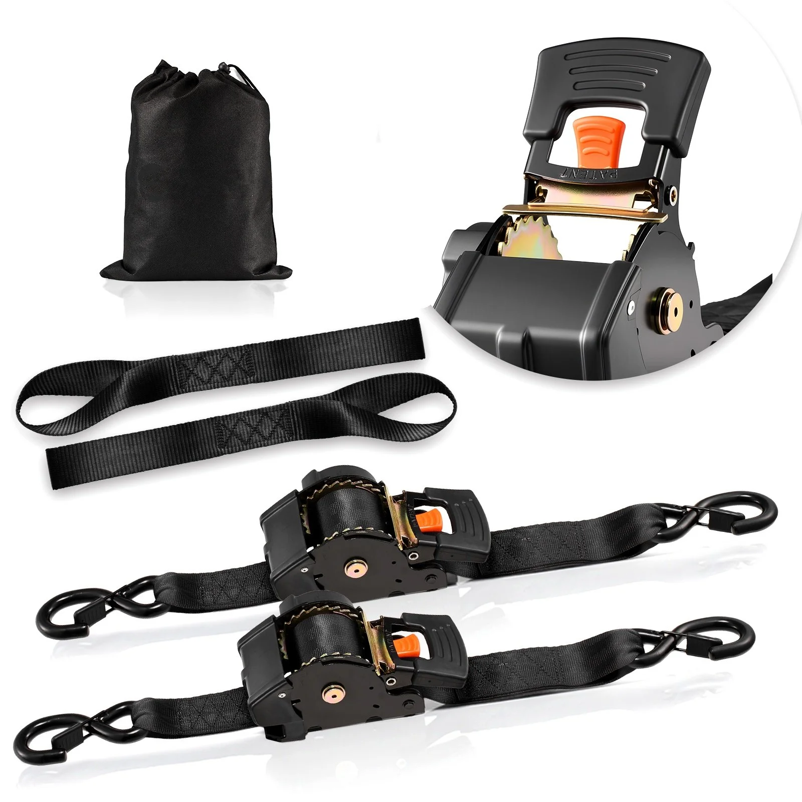 Retractable Ratchet Straps, 2 in x 10 ft, Tie Down Straps with S Hooks, 3033 lbs Break Strength, 2 Soft Loops, Tie Down Ratcheting for Moving, Trailers, Motorcycles, Kayaks, Car Roof, 2 Pack