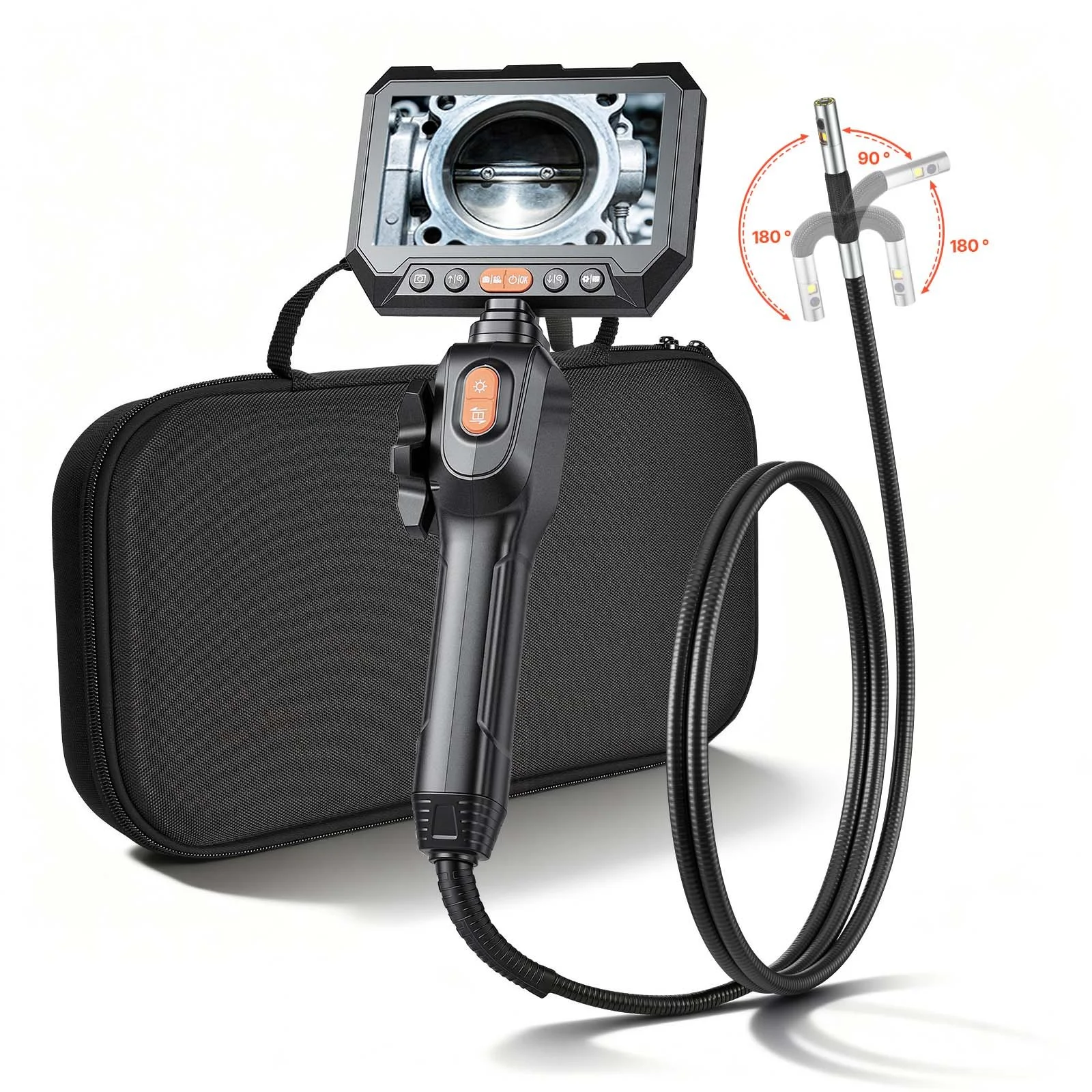 2-Way Dual-Lens Articulating Endoscope with Light, 1080P HD Industrial Borescope Inspection Camera with Articulated Probe, Rigid Snake Scope Cam for Wall Automotive Engine Inspect-4.9FT