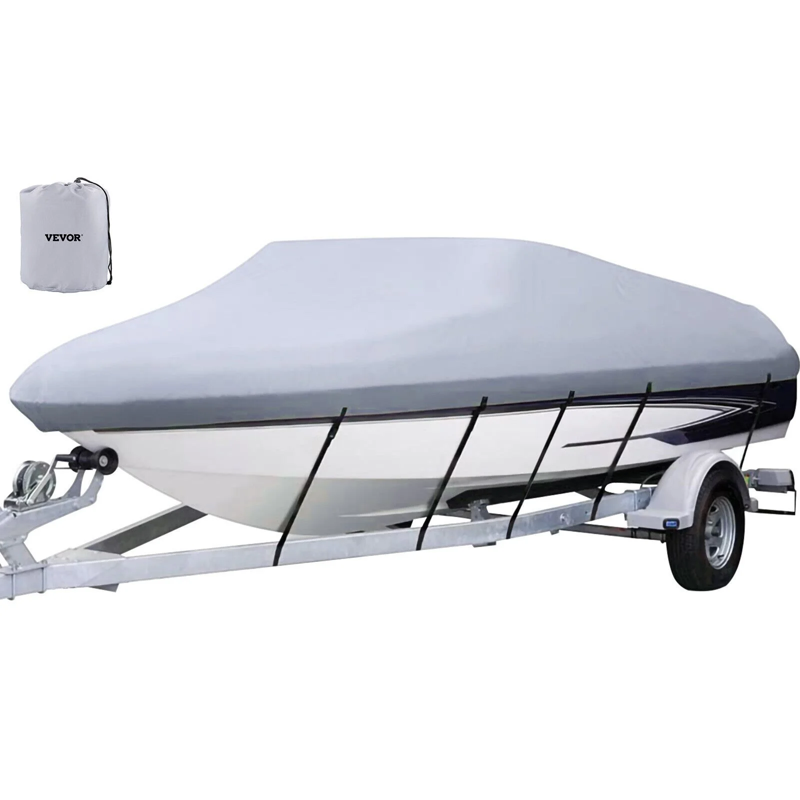 Waterproof Boat Cover, 20'-22' Trailerable Boat Cover, Beam Width up to 106" v Hull Cover Heavy Duty 210D Marine Grade Polyester Mooring Cover for Fits V-Hull Boat with 5 Tightening Straps