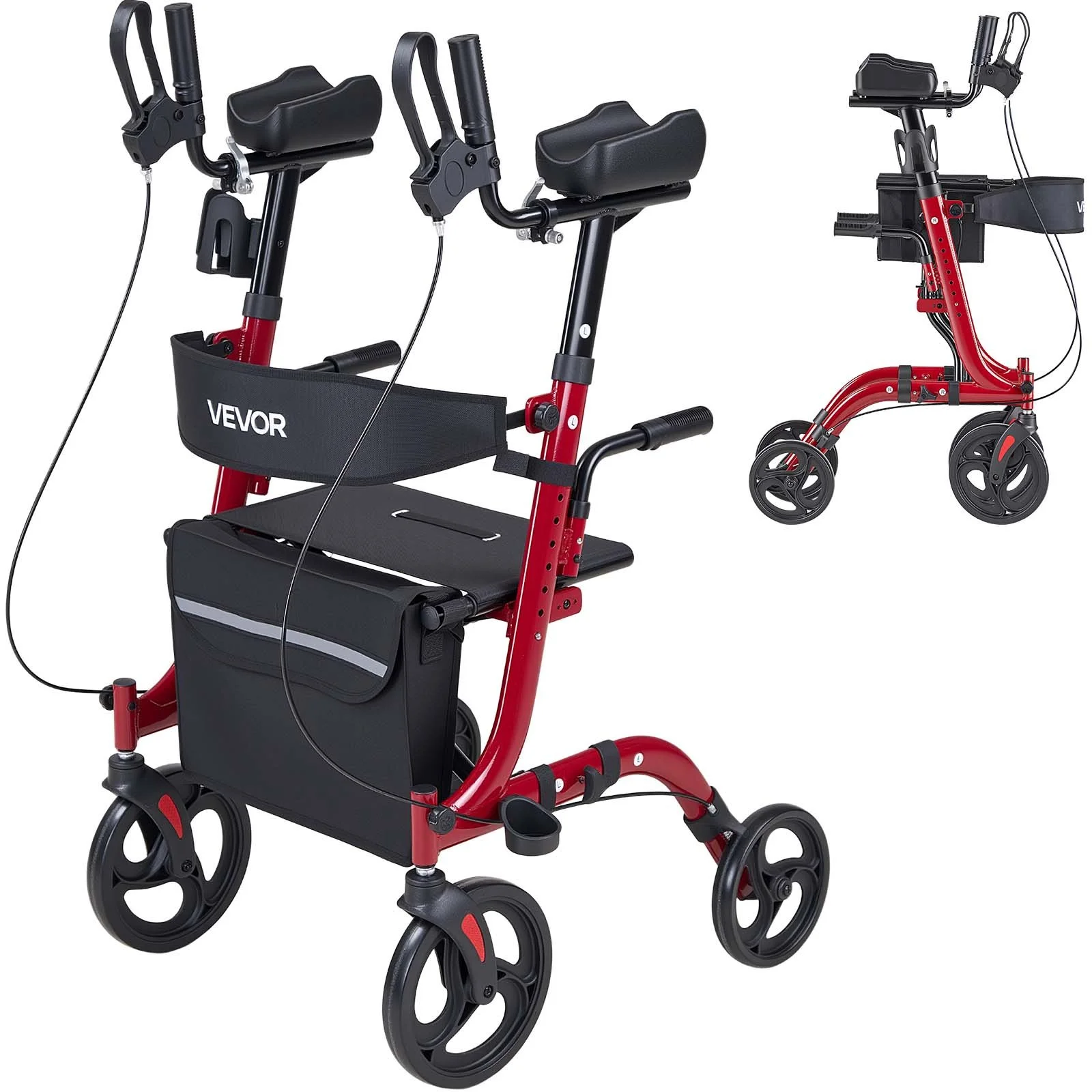 Rollator Walker with Seat for Seniors, Foldable Rolling Walker, Lightweight Aluminum Mobility Walking Aid with PVC Solid Wheels, Adjustable Handle, Storage Bag, Cup/Cane Holder - Supports 300LBS