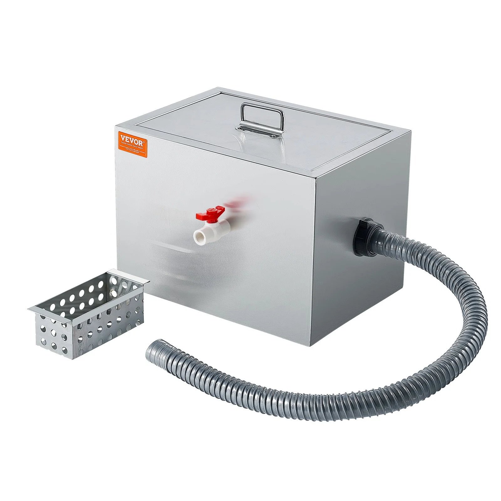 Commercial Grease Trap, 8 LBS Grease Interceptor, Side Inlet Interceptor, Under Sink Stainless Steel Grease Trap, 2.8 GPM Waste Water Oil-water Separator, for Restaurant Canteen Home Kitchen