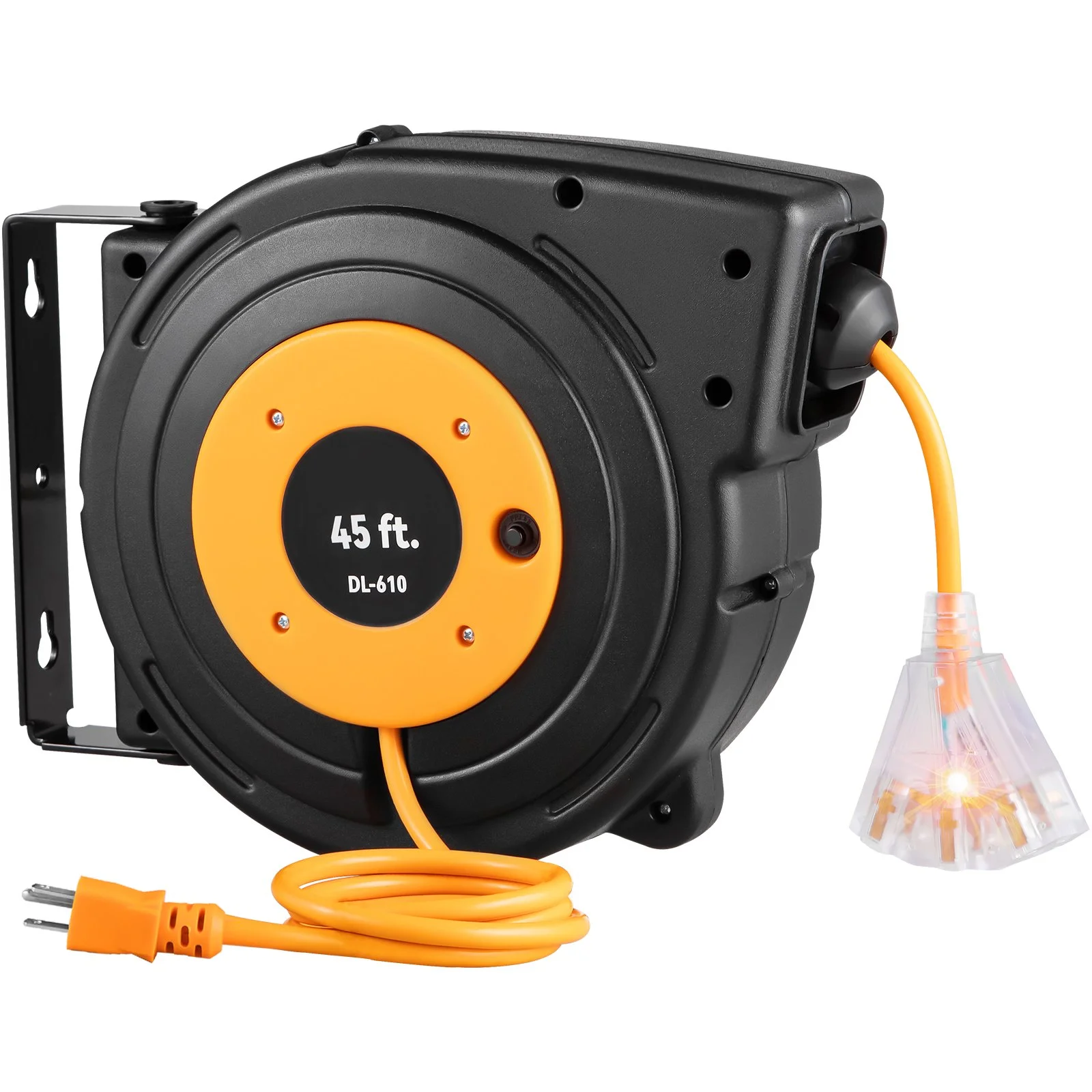 Retractable Extension Reel, Heavy Duty 12AWG/3C SJTOW Power Cord 45 FT 12AWG, Black Tested toStandards