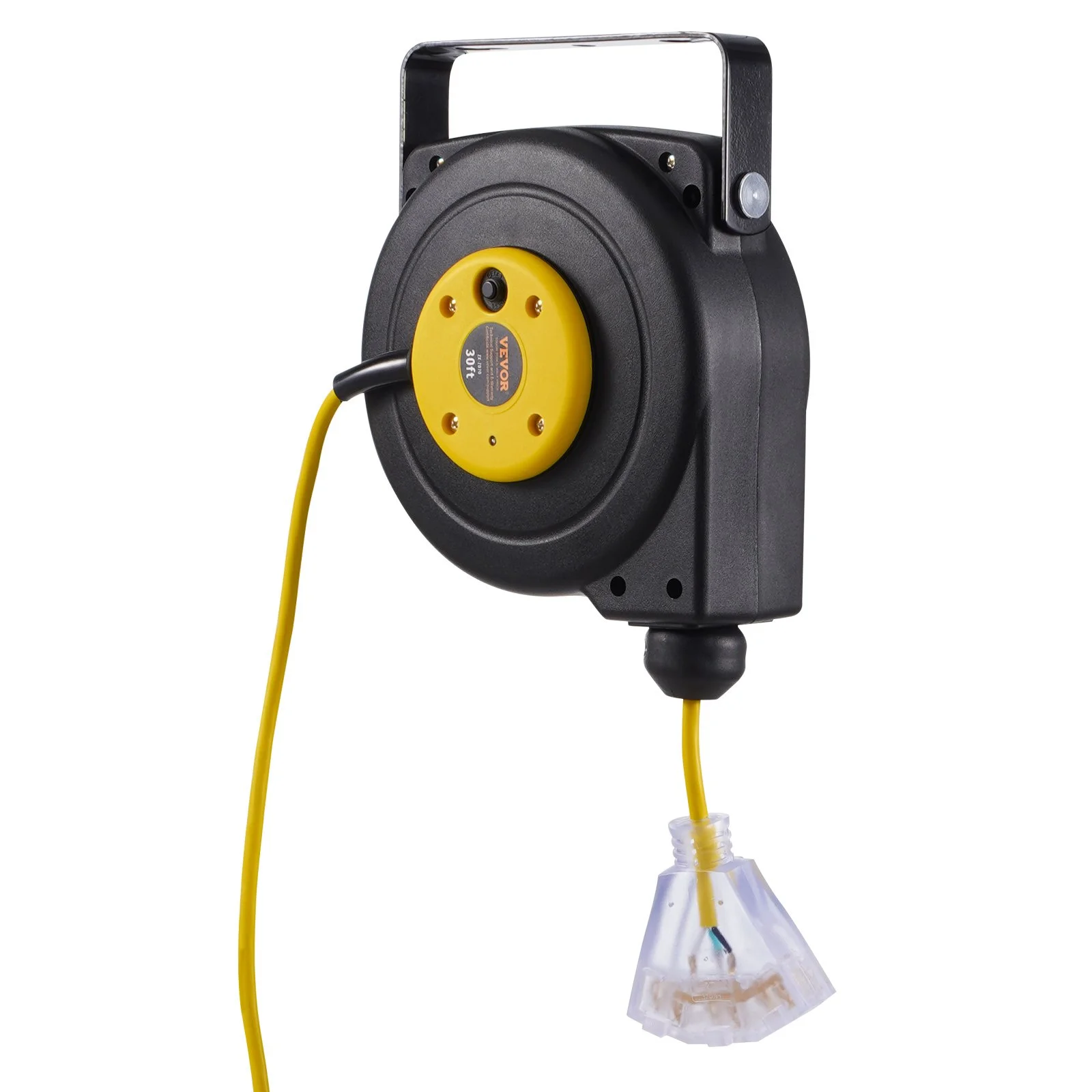 Retractable Extension Cord Reel, 30 FT, Heavy Duty 16AWG/3C SJTOW Retractable Power Cord Reel with Lighted Triple Tap Outlet 10 Amp Circuit Breaker 4.5FT Lead-in Cord, for Ceiling or Wall Mount - Image 11