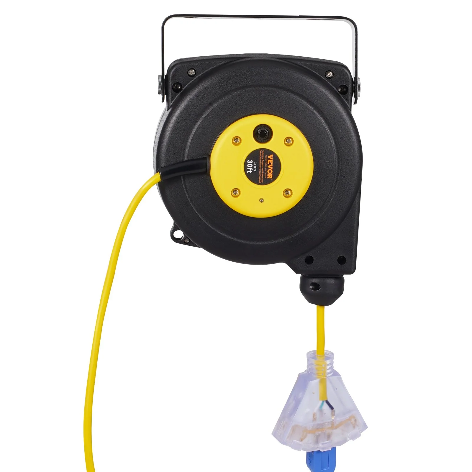Retractable Extension Cord Reel, 30 FT, Heavy Duty 16AWG/3C SJTOW Retractable Power Cord Reel with Lighted Triple Tap Outlet 10 Amp Circuit Breaker 4.5FT Lead-in Cord, for Ceiling or Wall Mount - Image 12