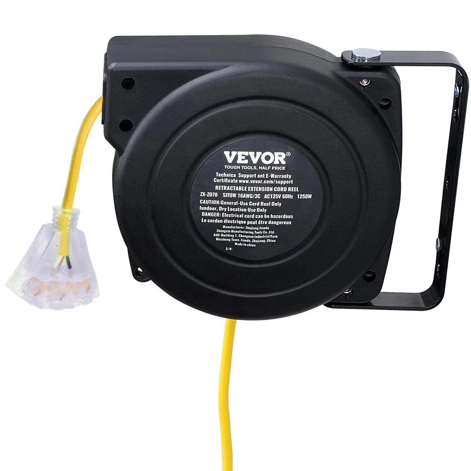 Retractable Extension Cord Reel, 30 FT, Heavy Duty 16AWG/3C SJTOW Retractable Power Cord Reel with Lighted Triple Tap Outlet 10 Amp Circuit Breaker 4.5FT Lead-in Cord, for Ceiling or Wall Mount - Image 10