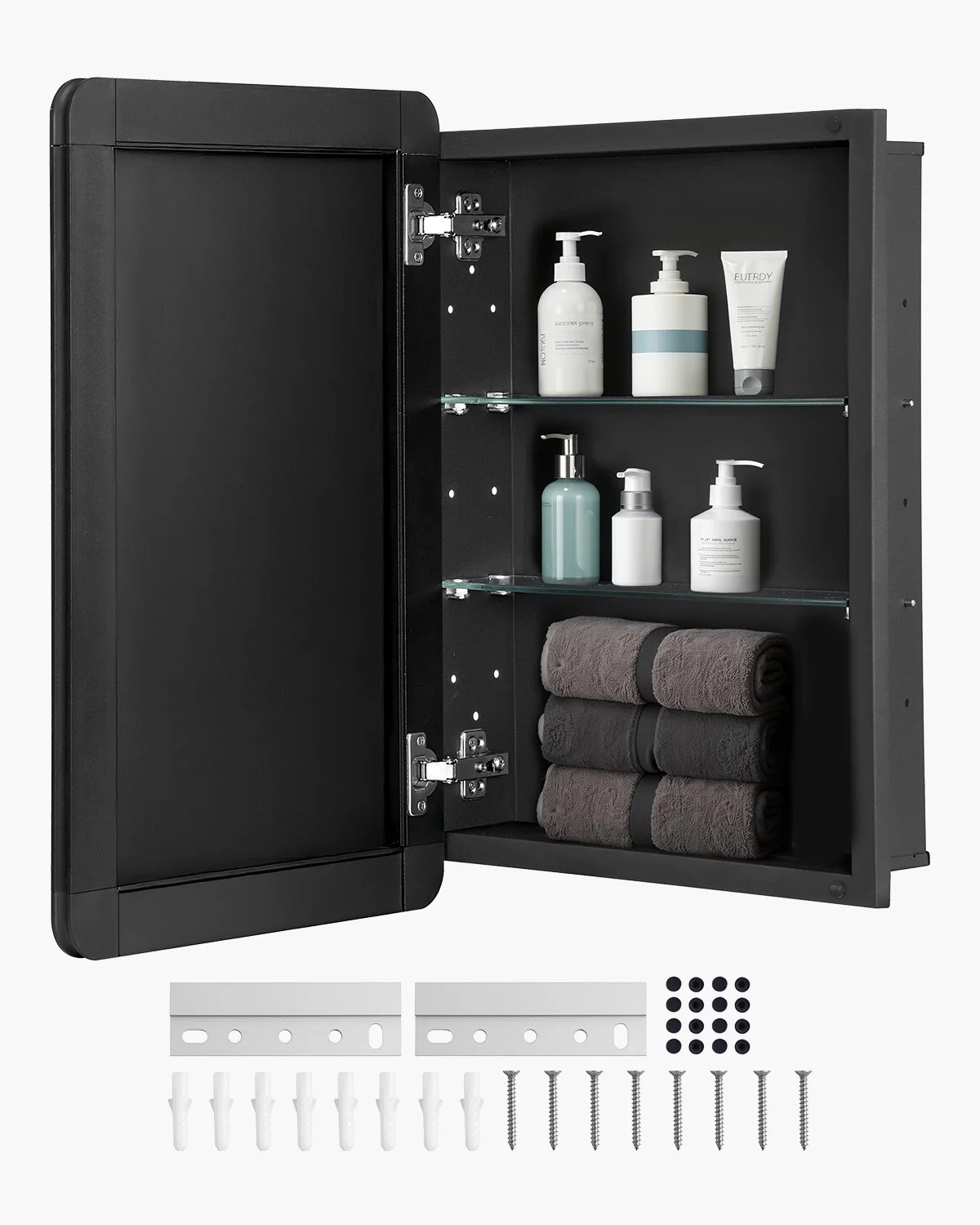 Medicine Cabinet, 16 x 24 inch, Medicine Cabinet for Bathroom with Mirror,  Aluminum Frame Bathroom Wall Cabinet, 2-layer Adjustable Shelves, Recessed & Wall-mounted Installation