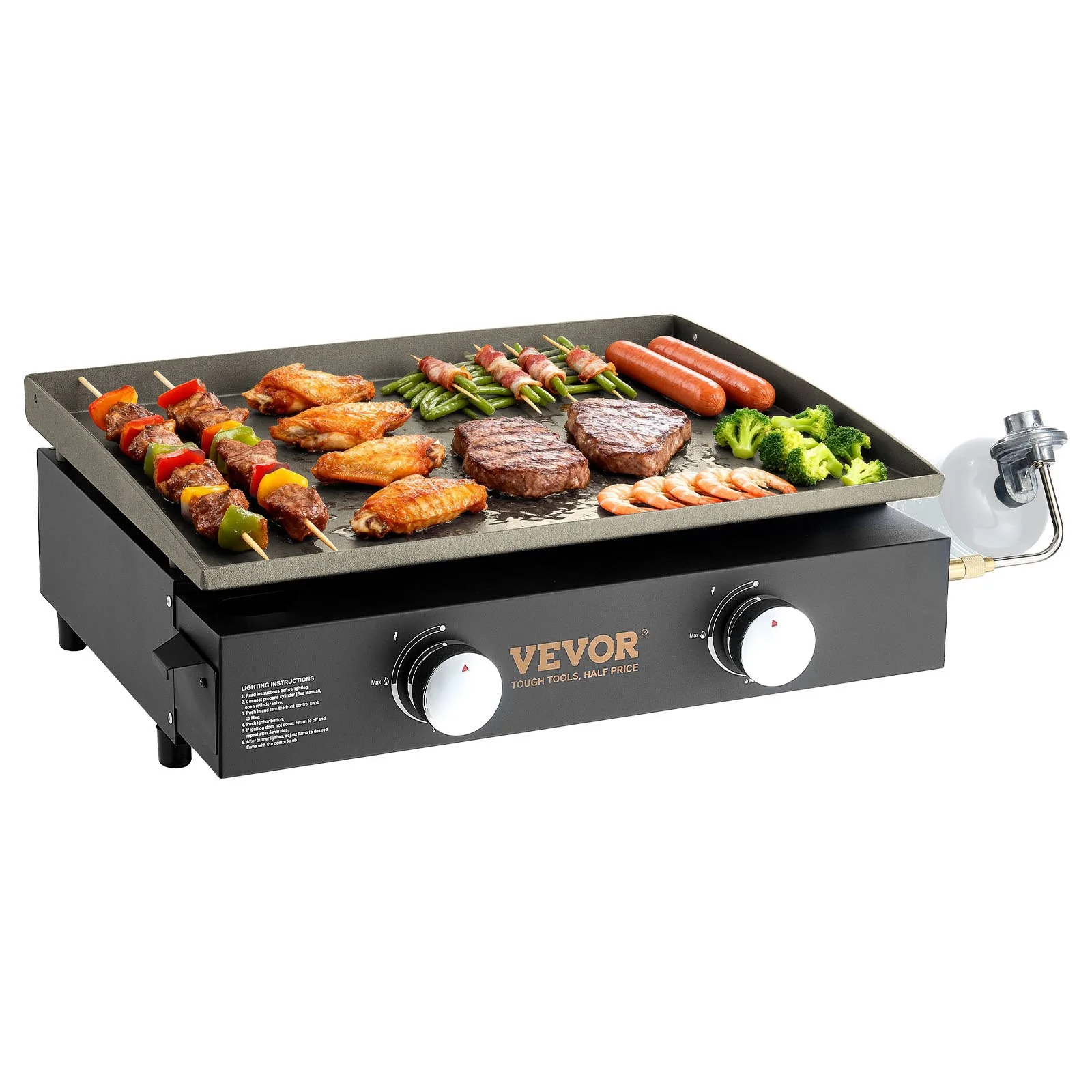 Commercial Griddle, 22.4" Heavy Duty Manual Flat Top Griddle, Countertop Gas Grill with Non-Stick Cooking Plate, Countertop Gas Griddle, H-Shaped Burner Restaurant Portable Grill, 13,000 BTU