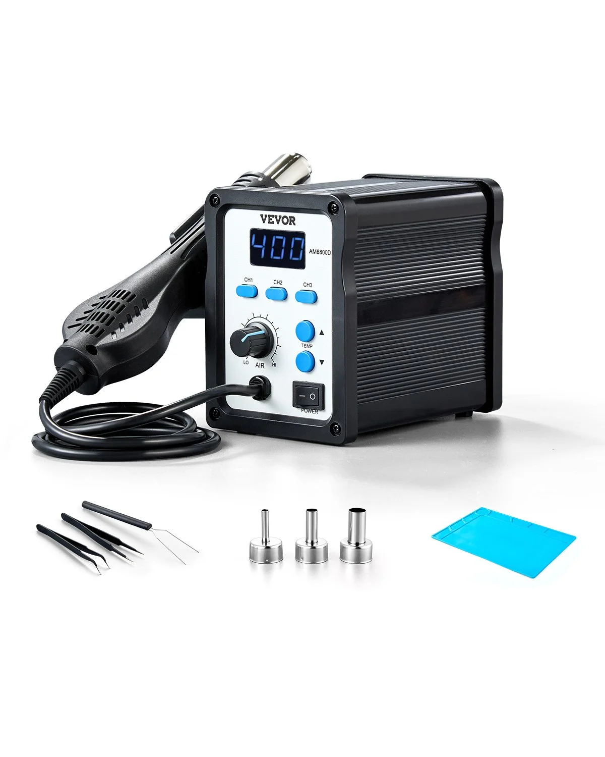Hot Air Rework Station, 700W Digital Display SMD Rework Station, 212℉-932℉ Hot Air Gun with Adjustable Airflow, 3 Pre-Set Channels & ℃/℉ Conversion for Chip Dismantling, Electronics Repair