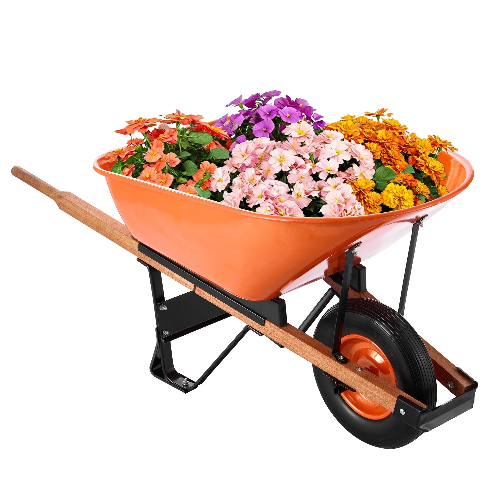 Wheelbarrow Cart, 6 Cu. Ft. Load & 330 lbs Capacity, One Wheel Garden Dump Cart Wheel Barrow with Metal Handle &  16"  Wide Track Wheels, Easy Loading Utility Yard Cart & Wagons for Lawn Farm