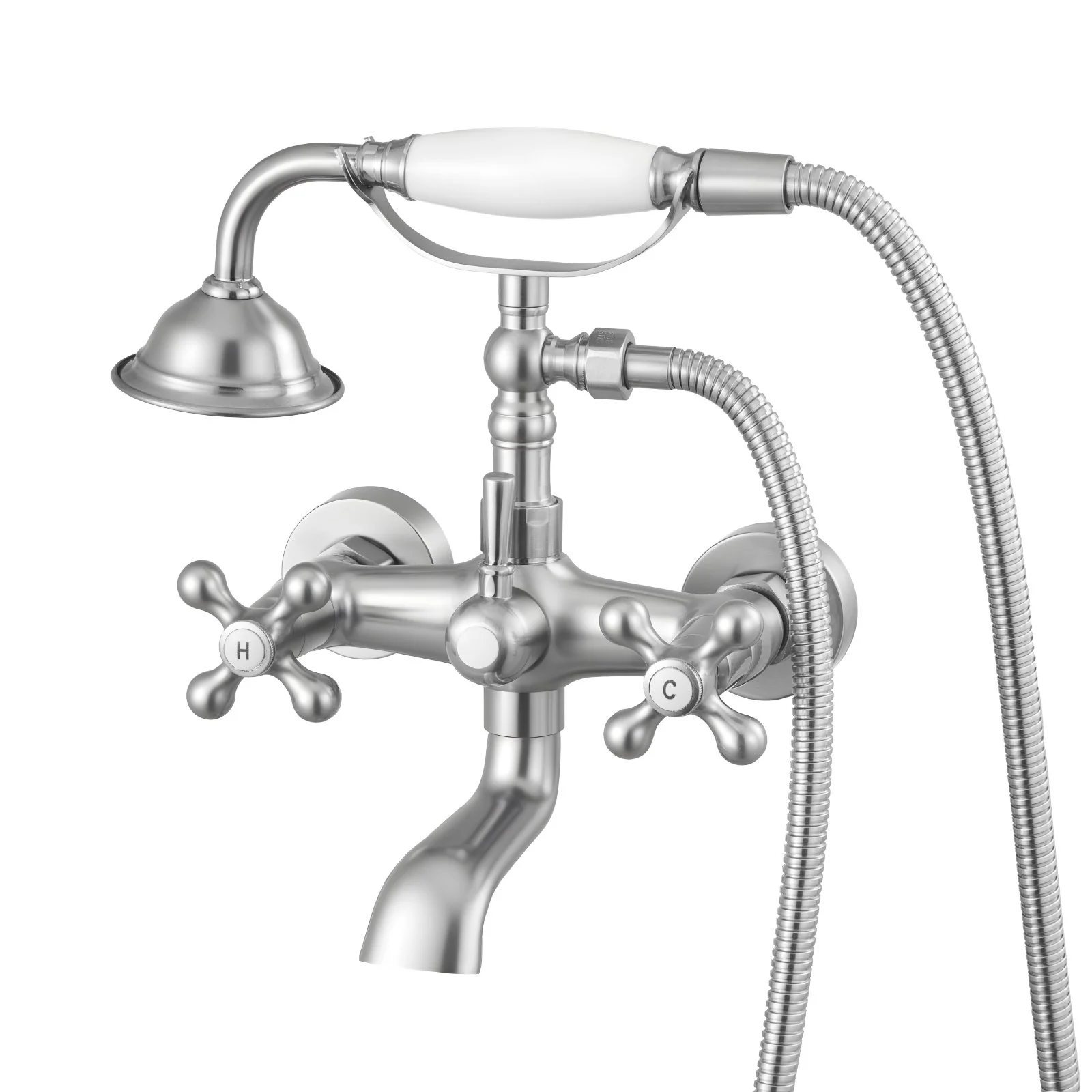 Clawfoot Tub Faucet, Wall Mount Bathtub Faucets with Handheld Shower, Vintage Brushed Nickel Clawfoot Tub Filler Faucet Shower Kit with Adjustable Swing Arms & 360° Rotation Spout for Bathtubs
