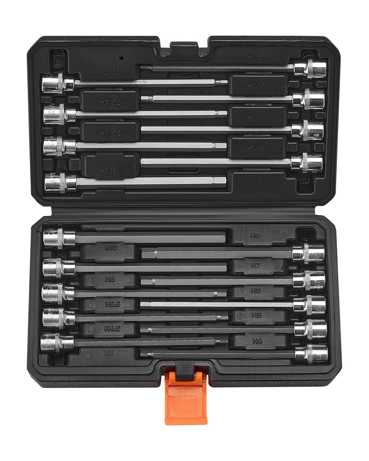 Extra Long Allen Hex Bit Socket Set, 18-Piece 3/8 inch Drive, S2 Alloy Steel and Cr-V Steel, Standard SAE and Metric 1/8-Inch-3/8-Inch, 3-12mm, with Enhanced Storage Case, for Mechanics
