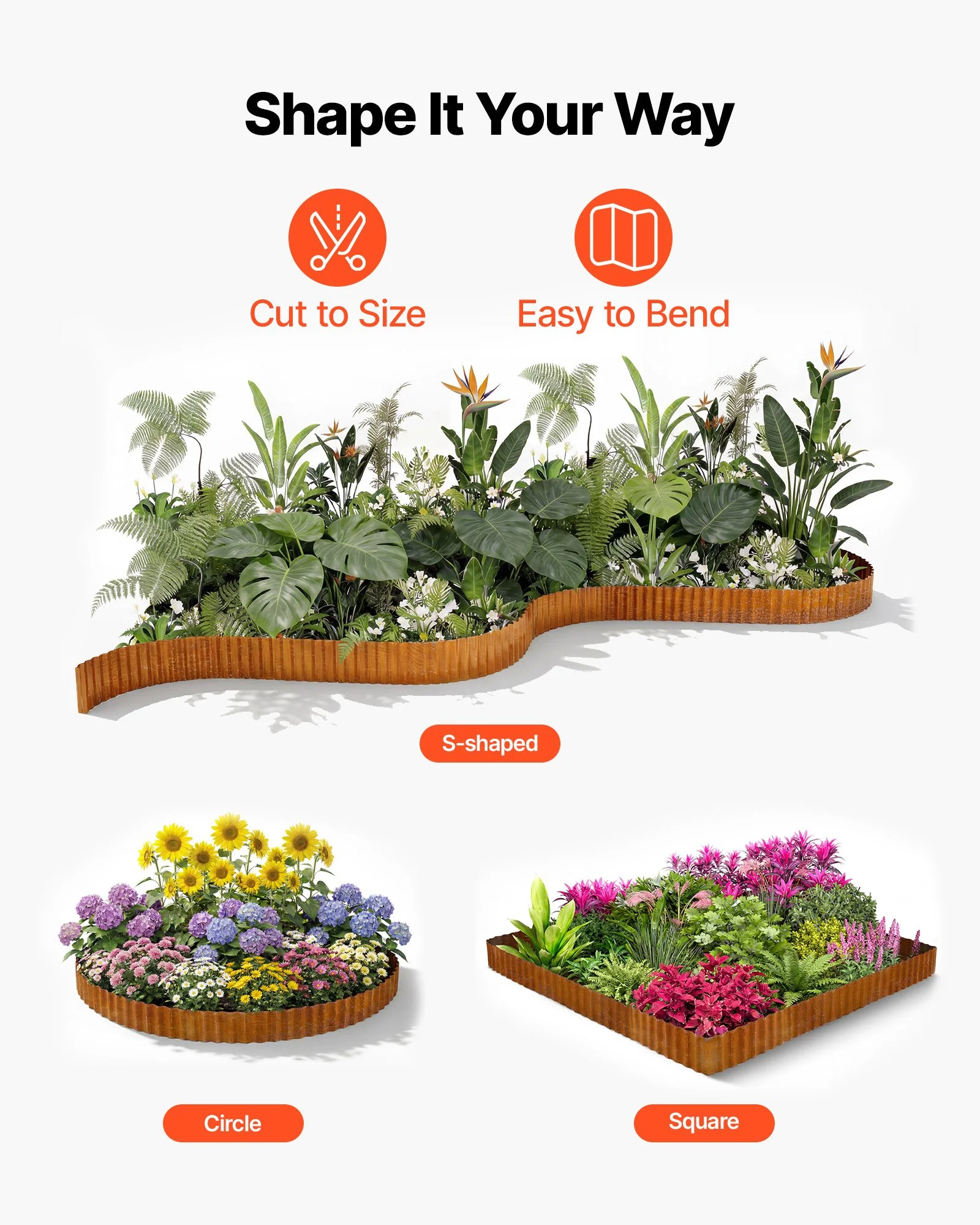 Carbon Steel Landscape Edging, 40 ft x 6 in Steel Edging for Landscaping with Gloves, Easy-to-Install Bendable Metal Strips, Metal Garden Edge Border for Flower Bed, Yard Pathway, Rust - Image 4