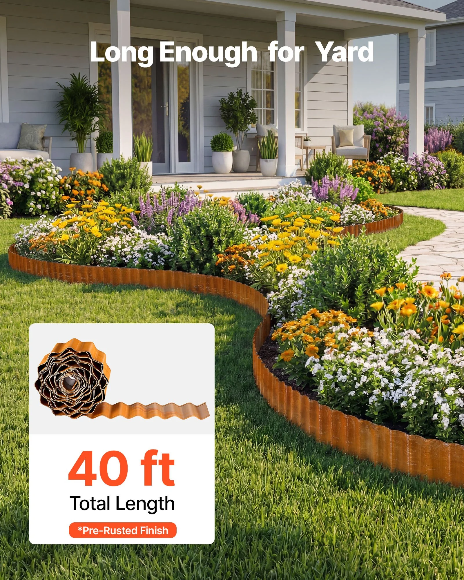 Carbon Steel Landscape Edging, 40 ft x 6 in Steel Edging for Landscaping with Gloves, Easy-to-Install Bendable Metal Strips, Metal Garden Edge Border for Flower Bed, Yard Pathway, Rust - Image 3