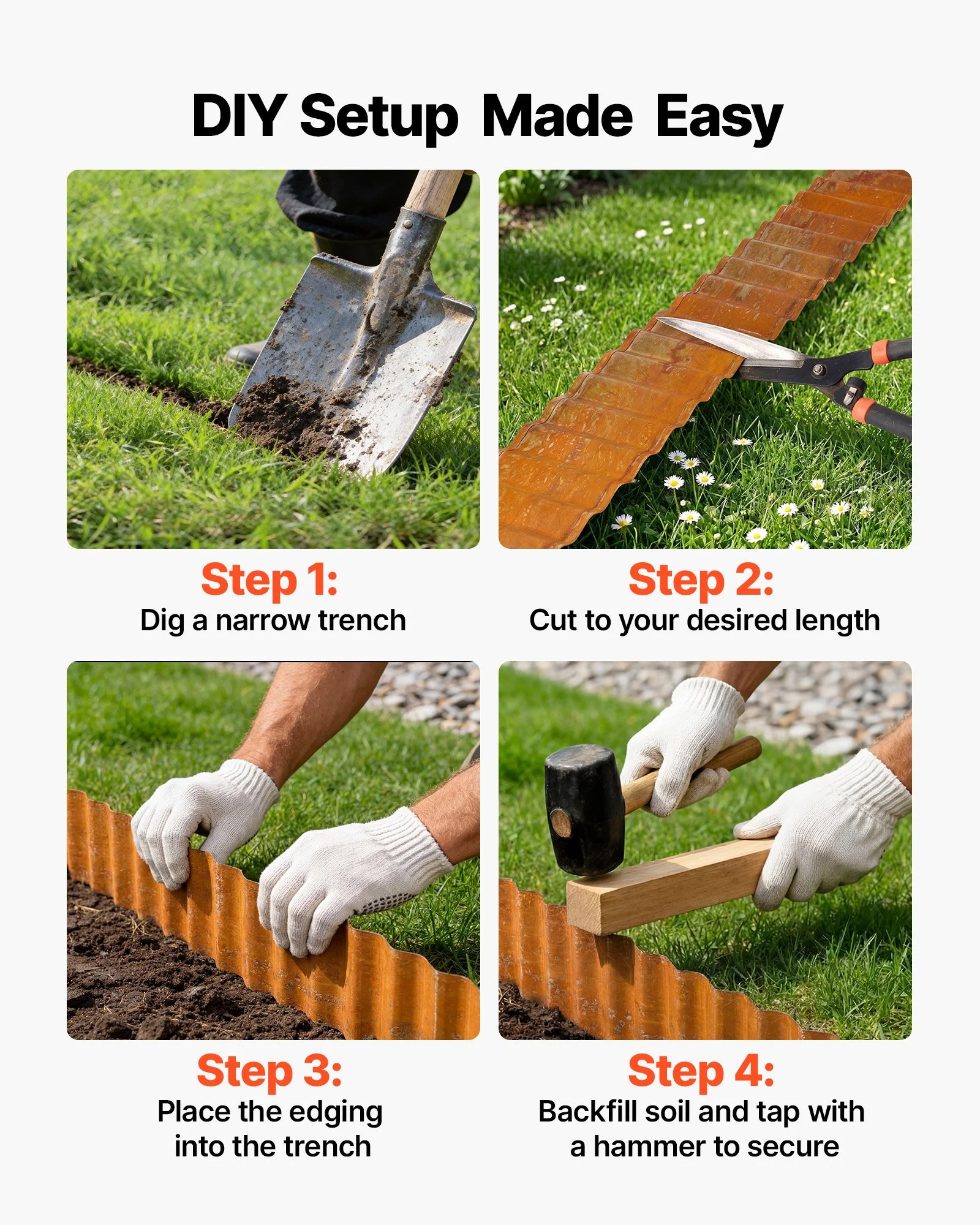 Carbon Steel Landscape Edging, 40 ft x 6 in Steel Edging for Landscaping with Gloves, Easy-to-Install Bendable Metal Strips, Metal Garden Edge Border for Flower Bed, Yard Pathway, Rust - Image 8