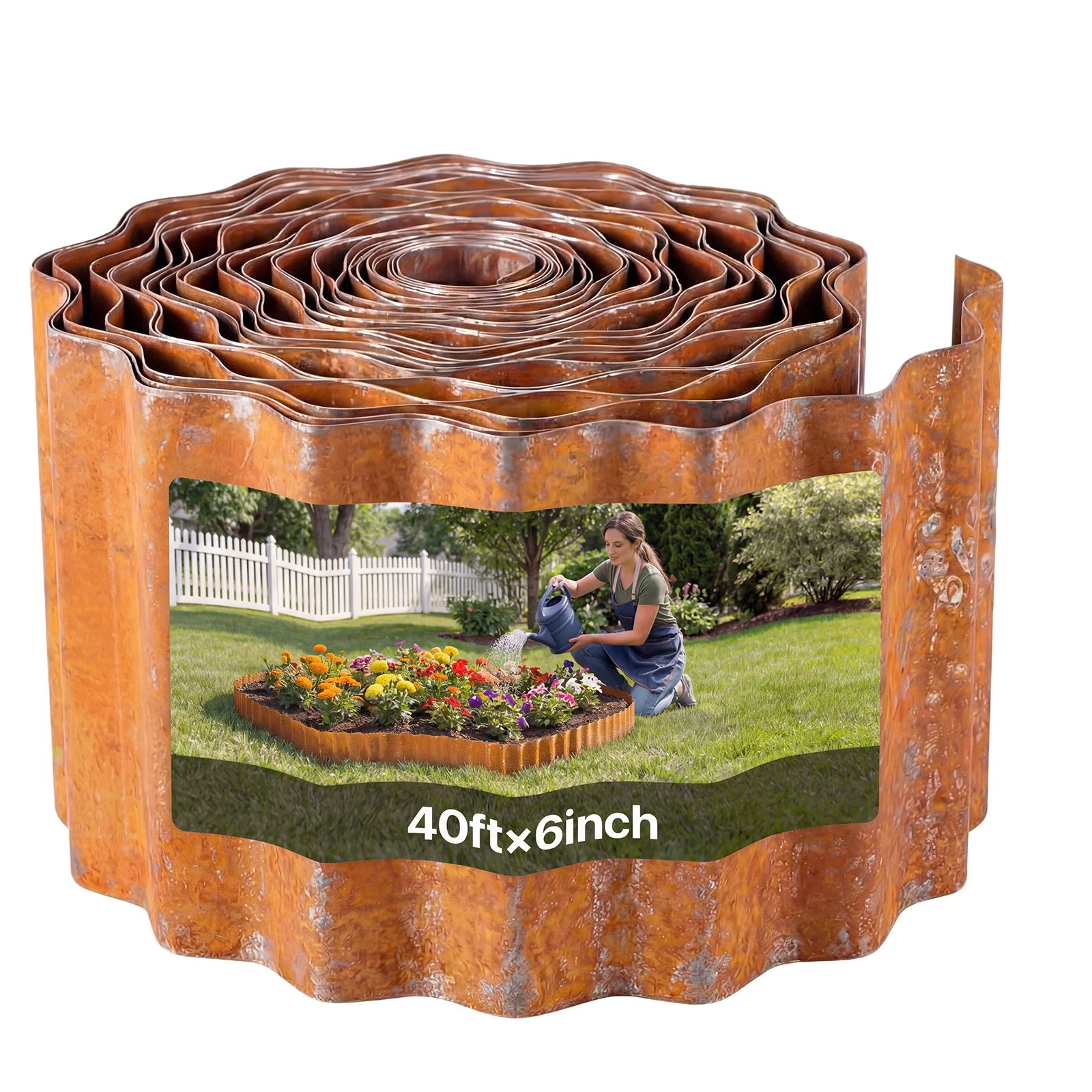 Carbon Steel Landscape Edging, 40 ft x 6 in Steel Edging for Landscaping with Gloves, Easy-to-Install Bendable Metal Strips, Metal Garden Edge Border for Flower Bed, Yard Pathway, Rust