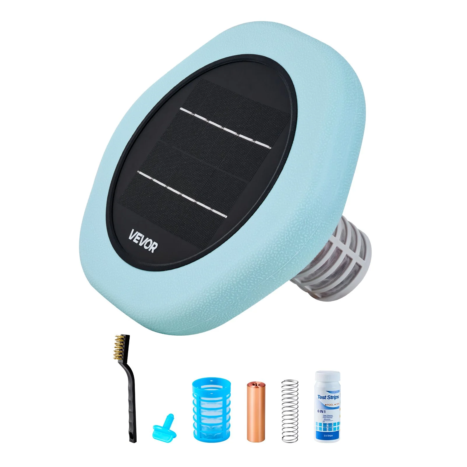 Solar Pool Ionizer, Hexagon Copper Pool Ionizer Up to 45000 Gal, Floating Automatic Water Cleaner and Purifier, Chlorine Free Water, with Copper Anode, Spring, Brush and Filter for Pools & Spas