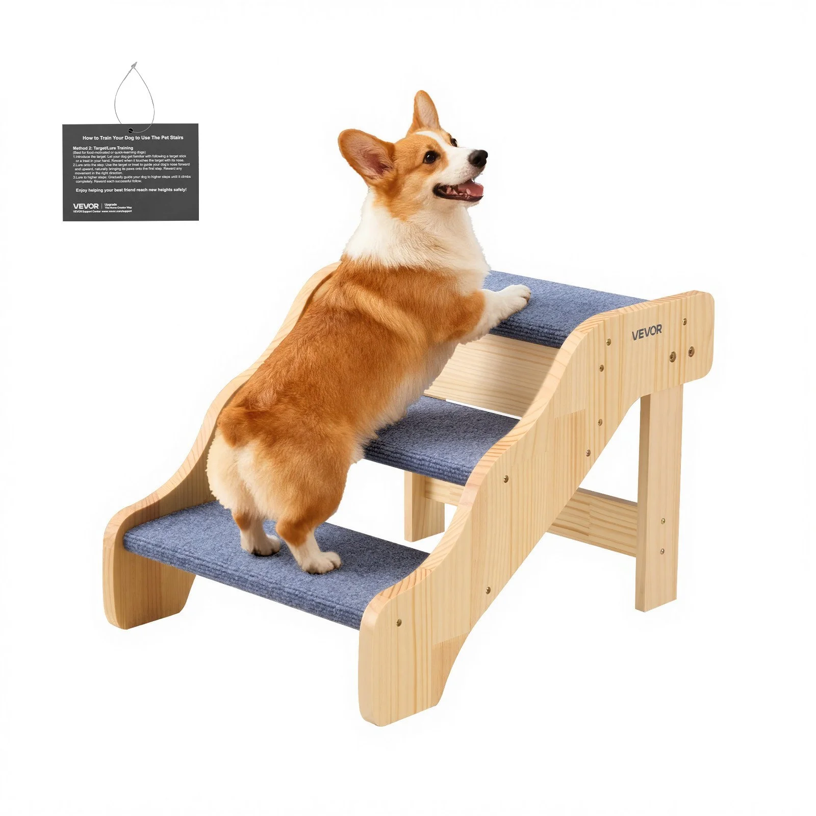 Wood Pet Stairs, 3-Step Dog Stairs for High Beds, Sofa & Cars, 150lbs Load Capacity, Non-Slip Surface, Stable Cat & Dog Step Ladder for Small Medium Large Older Pet Puppy Essentials