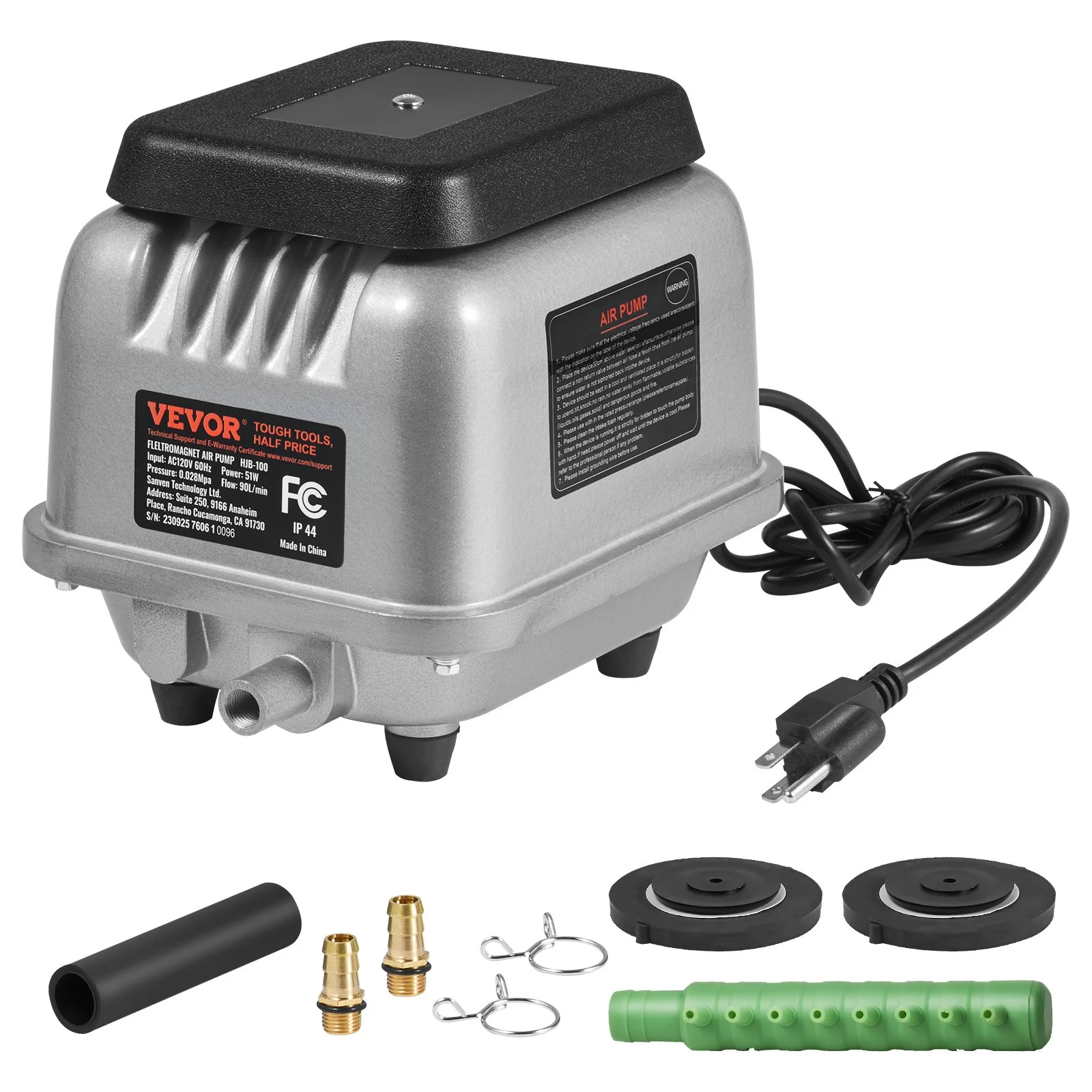 Linear Air Pump, 90L/Min Air Flow Septic Aerator Pump, Aeration System for 1/4 Acre 10 FT Deep Ponds, Water Gardens, Waste Treatment, Septic Tanks, Aquariums, Seafood Restaurants, Fish Farms