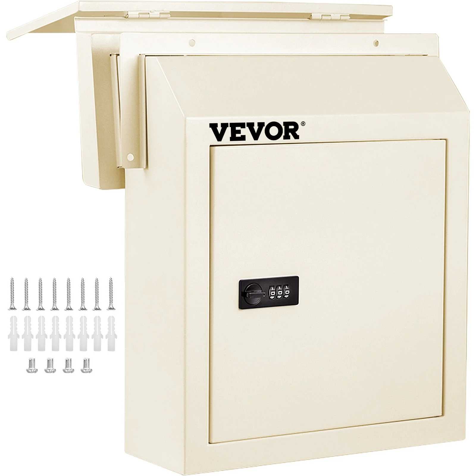 Through-The-Door Locking Drop Box, 11.8''x4.3''x14.2'' Door Drop Box, Door Slot Mailbox with 1.77'' Chute & Code Lock, Rainproof Steel Mail Catcher for Depositing Mail, Keys, Rents, Chec