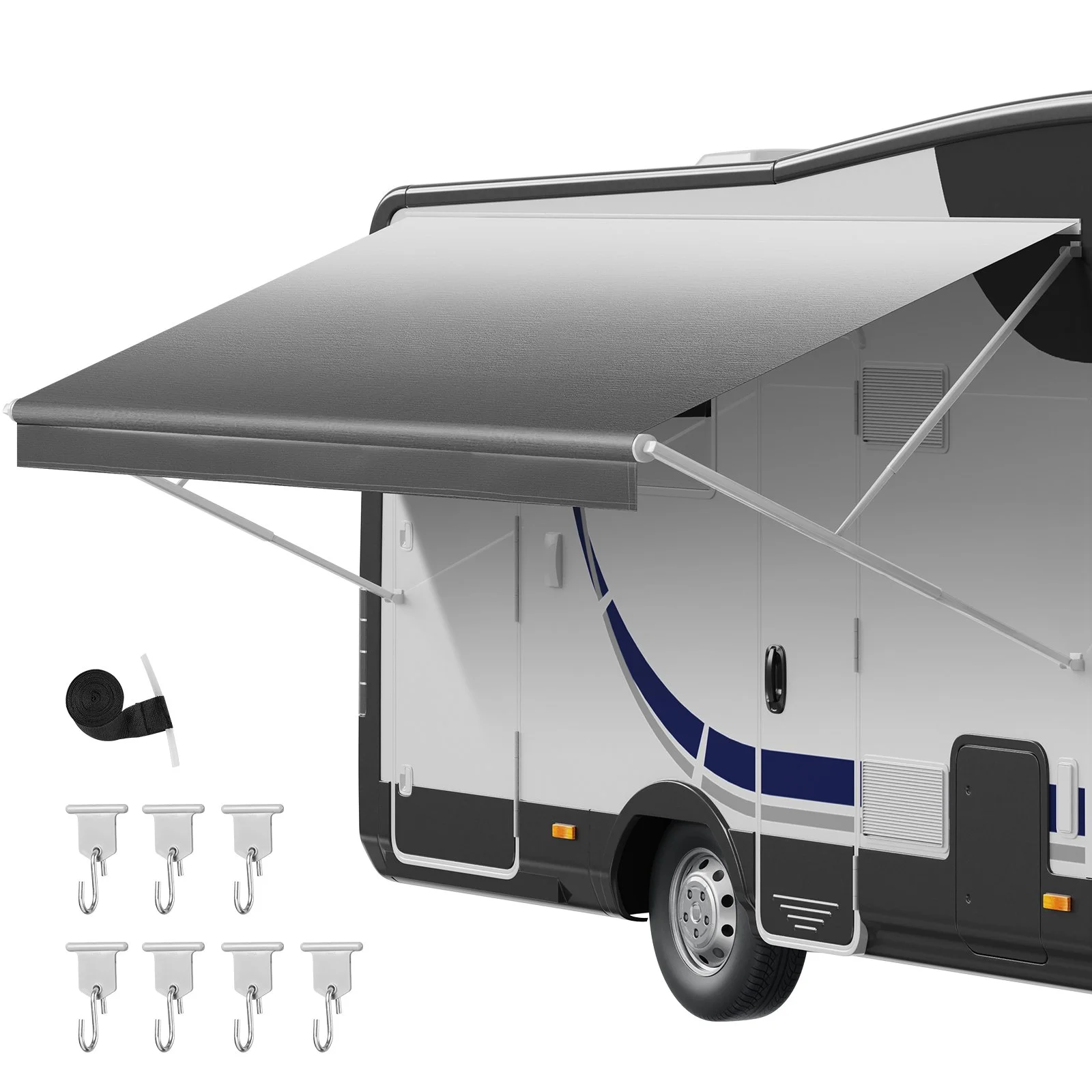 RV Awning Fabric Replacement, 17' (Fabric 16'2") 18 oz Heavy-Duty Weatherproof Vinyl Camper Awning Replacement, UPF50+ Protection Waterproof Outdoor Canopy for RV, Motorhome, Trailer, Gray Fade