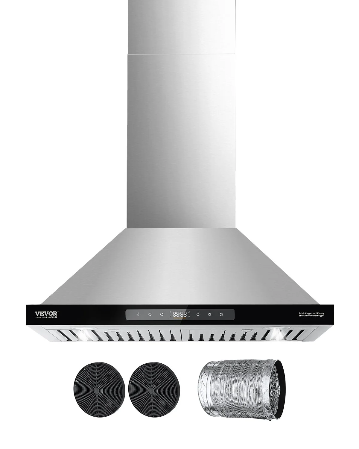 Wall Mount Range Hood, 30 inch Chimney-Style Ceiling Mount Vent, 800 CFM Stainless Steel Kitchen Stove Hood with Gesture & Touch Control, LED Light, Baffle Filters, Ducted/Ductless Convertible
