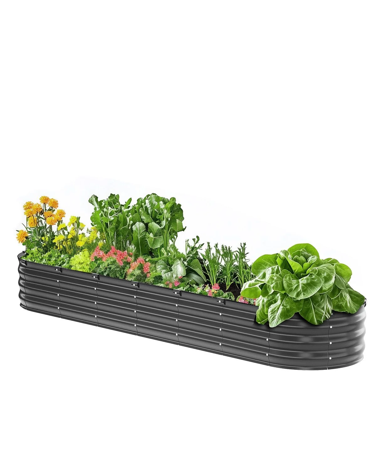 Metal Raised Garden Bed, 8 x 2 x 1 ft Outdoor Galvanized Planter Box, with Open Bottom, Large Oval Planter Raised Bed for Gardening Vegetables, Flowers, Herbs, and Succulent Plants, Dark Gray