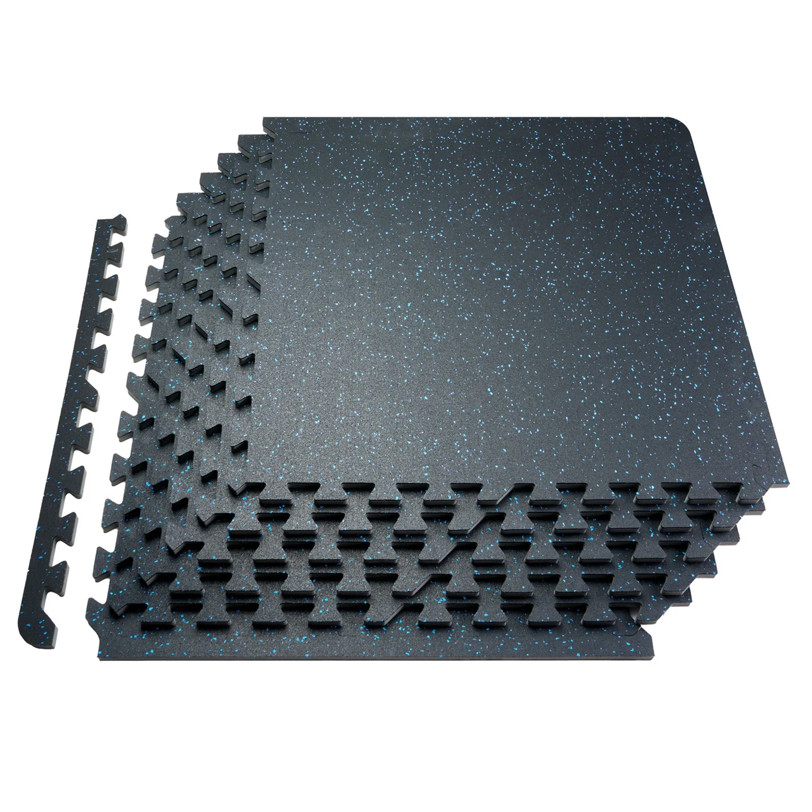 0.56 Inch Thick Gym Floor Mats, 6 Tiles Rubber Top with EVA Foam, 25" x 25" Gym Flooring Workout Mats with 25 sq.ft Coverage, Interlocking Puzzle Gym Mats for Gym, Home, Garage, Black & Blue