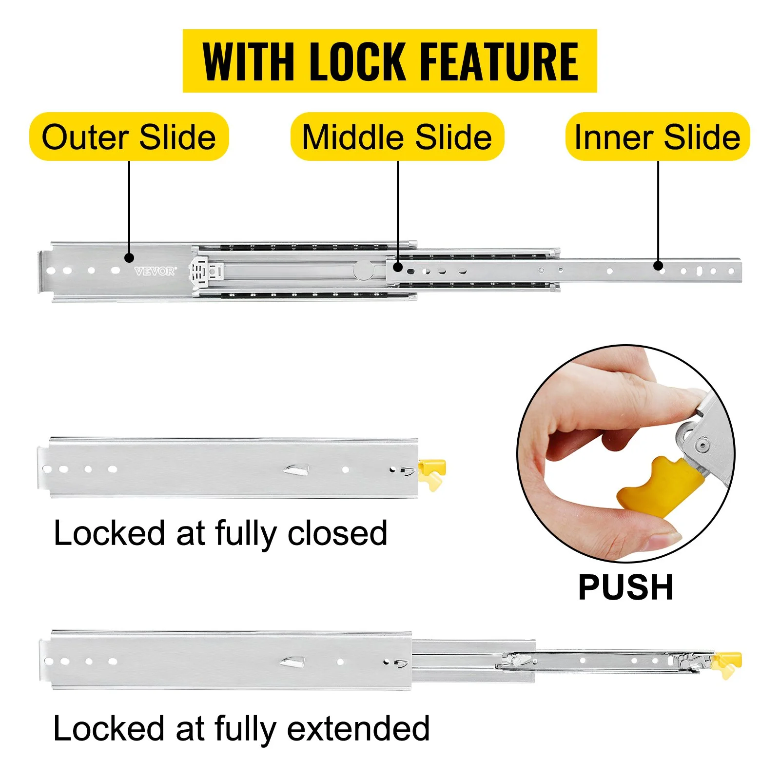 Heavy Duty Drawer Slides 36" Length, Locking Drawer Slides 500lbs Load Capacity Long Full Extension Drawer Slide 1 Pair Side Mount Ball Bearing Drawer Glides Push to Open Drawer Runners Rail - Image 9