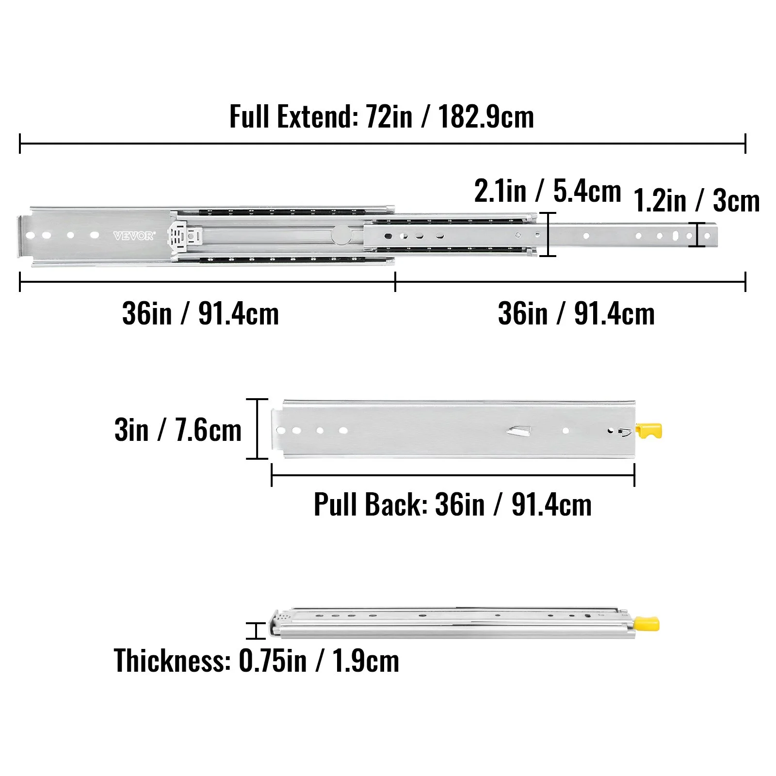 Heavy Duty Drawer Slides 36" Length, Locking Drawer Slides 500lbs Load Capacity Long Full Extension Drawer Slide 1 Pair Side Mount Ball Bearing Drawer Glides Push to Open Drawer Runners Rail - Image 4