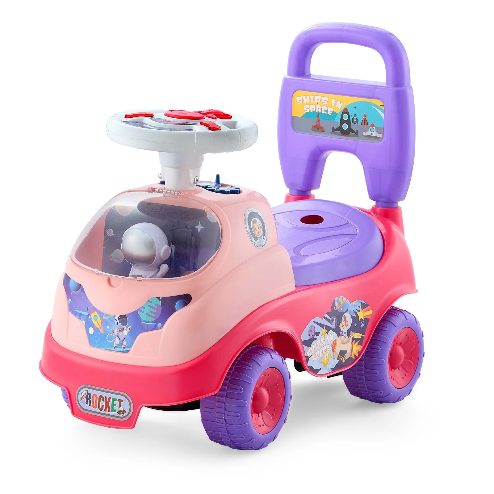 Ride On Toddler Push Car, Push Car for Toddler 19 to 36 Months, Kids Ride On Toy with Horn & Music, 48.5 lbs Load Capacity, Under-seat Storage, Foot-to-Floor Walker for Toddlers Boys Girls, Pink