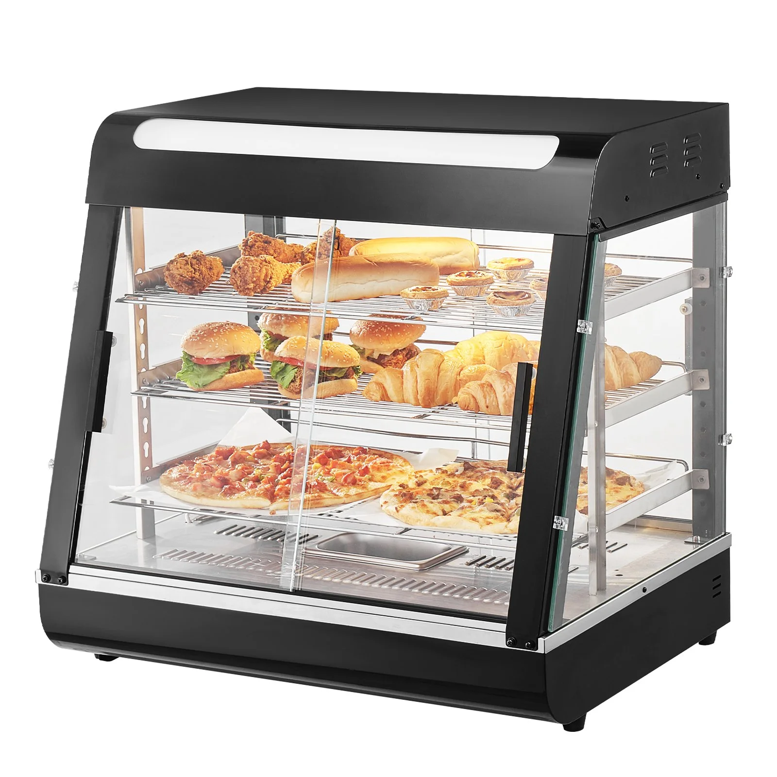 3-Tier Commercial Food Warmer Display, 1200W Food Display Warmer with Light, Adjustable Shelf and Temperature Display, 86℉~185℉ Steam Heating, 111L for Hamburger, Pizza, Bread, Fried Chicken