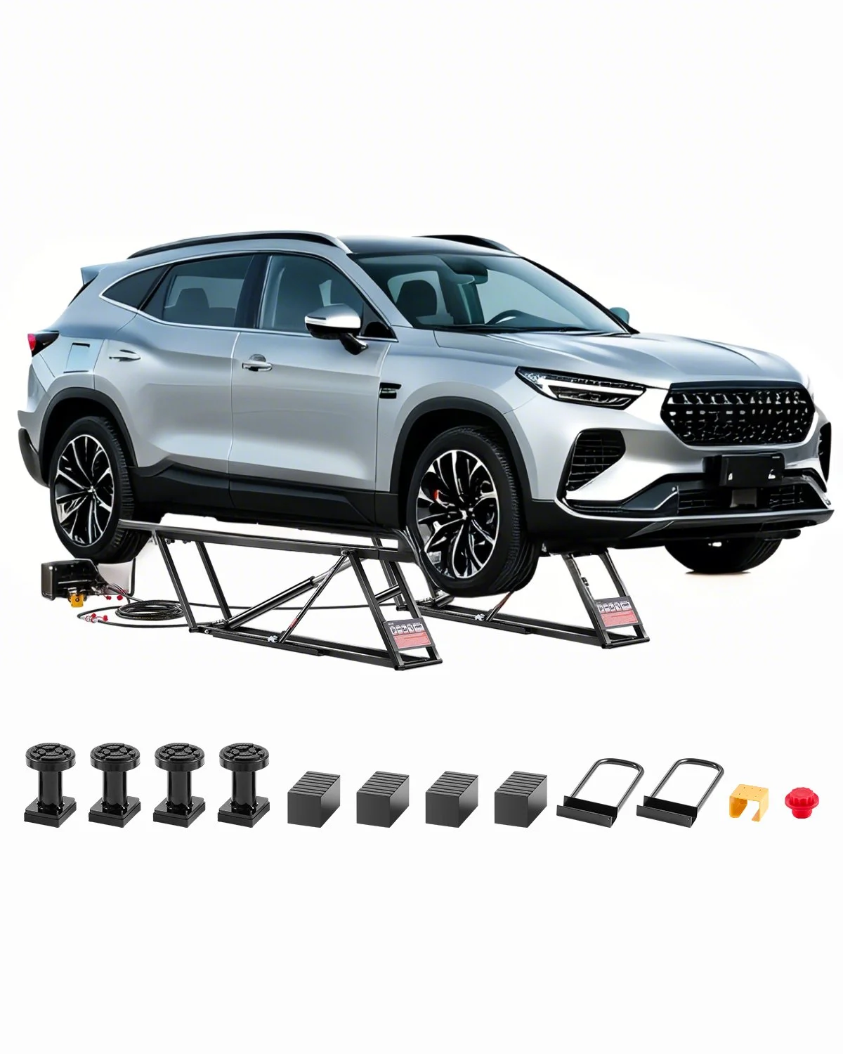 Car Lift, 7000 lbs Capacity Car Lifts for Home Garage, 3-Level Adjustable with 29.4" Lift Height & Remote Control, Auto Lock Portable Car Lift with 4 Rubber Pads & 4 Lifting Columns