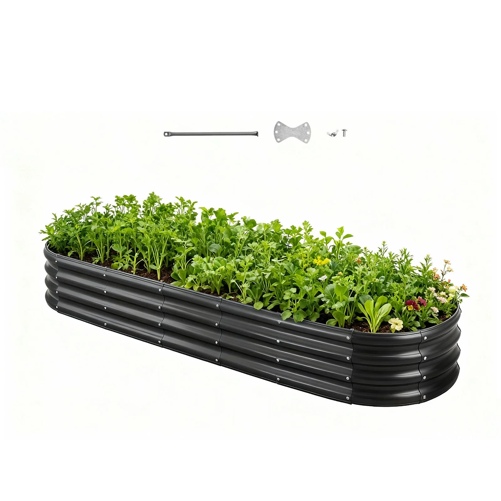 Metal Raised Garden Bed, 8 x 2 x 1 ft Oval Outdoor Galvanized Planter Garden Box, Open Bottom Design, Large Planter Raised Bed for Growing Vegetables, Flowers, Herbs, and Succulents, Dark Gray