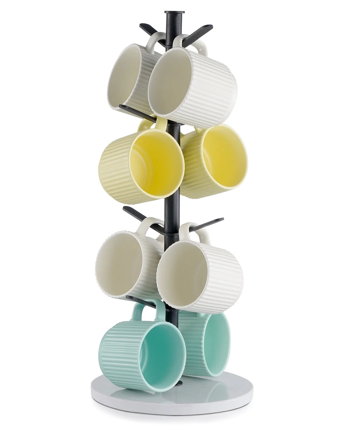 Mug Holder Tree with Marble Base, 8 Hooks Coffee Cup Holder for Counter, Carbon Steel Mug Tree Cup Rack Stand, Upgraded Coffee Cup Tree for Coffee Bar Kitchen Home Organizer (Matte Black)