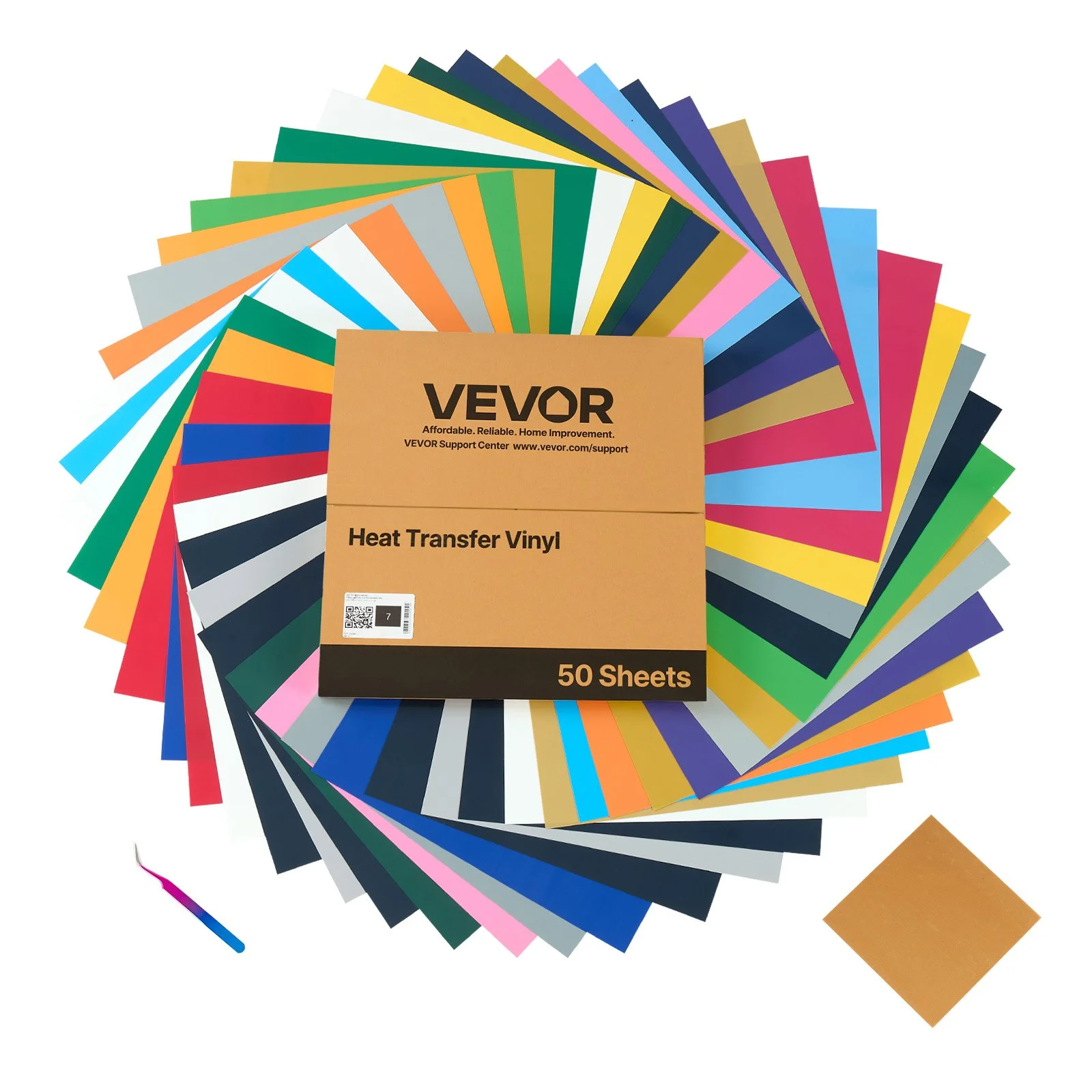 Heat Transfer Vinyl, 50 Pack, 12 x 12 in, Assorted Colors HTV Iron on Vinyl Bundle, Easy to Cut and Weed, with Accessories, Compatible with Cutting Machines, for Various Materials, T-shirts