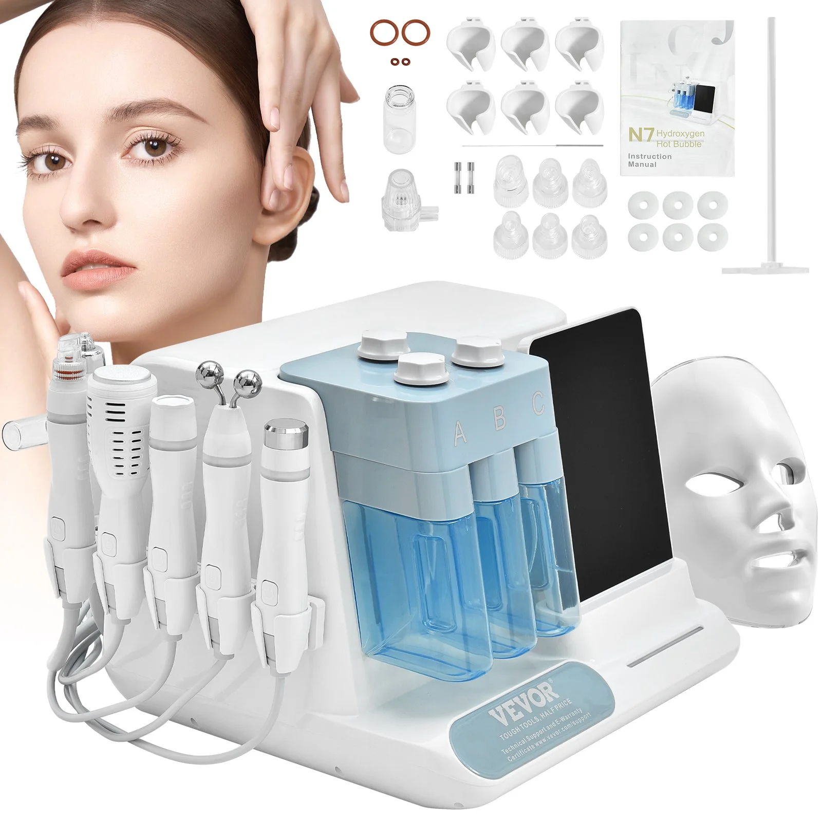 Máquina Facial de Oxígeno Hidrógeno 8 en 1, Máquina Hidrafacial Profesional para Spa, Máquina de Rejuvenecimiento de Limpieza Hidrofacial con Pantalla LCD de 8 pulgadas, Sonda de Microcorriente,