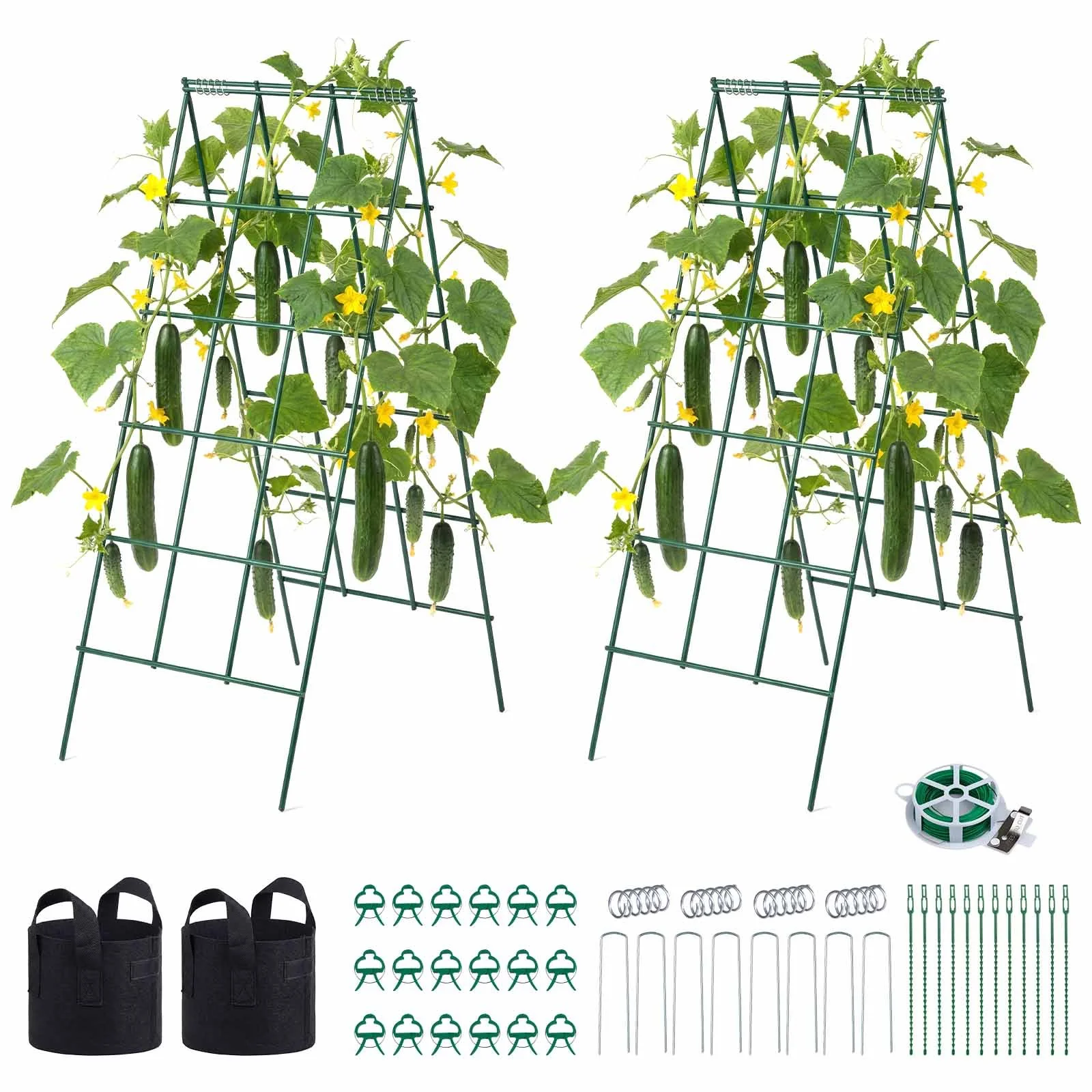 Cucumber Trellis 4 Pack, A-Frame Garden Trellises for Raised Bed, Metal Rustproof Coating Plant Support for Vine, Climbing Plants, Peas, Beans, Zucchini, Tomato, Flower (46.06 x 18.11 in x 4PCS)