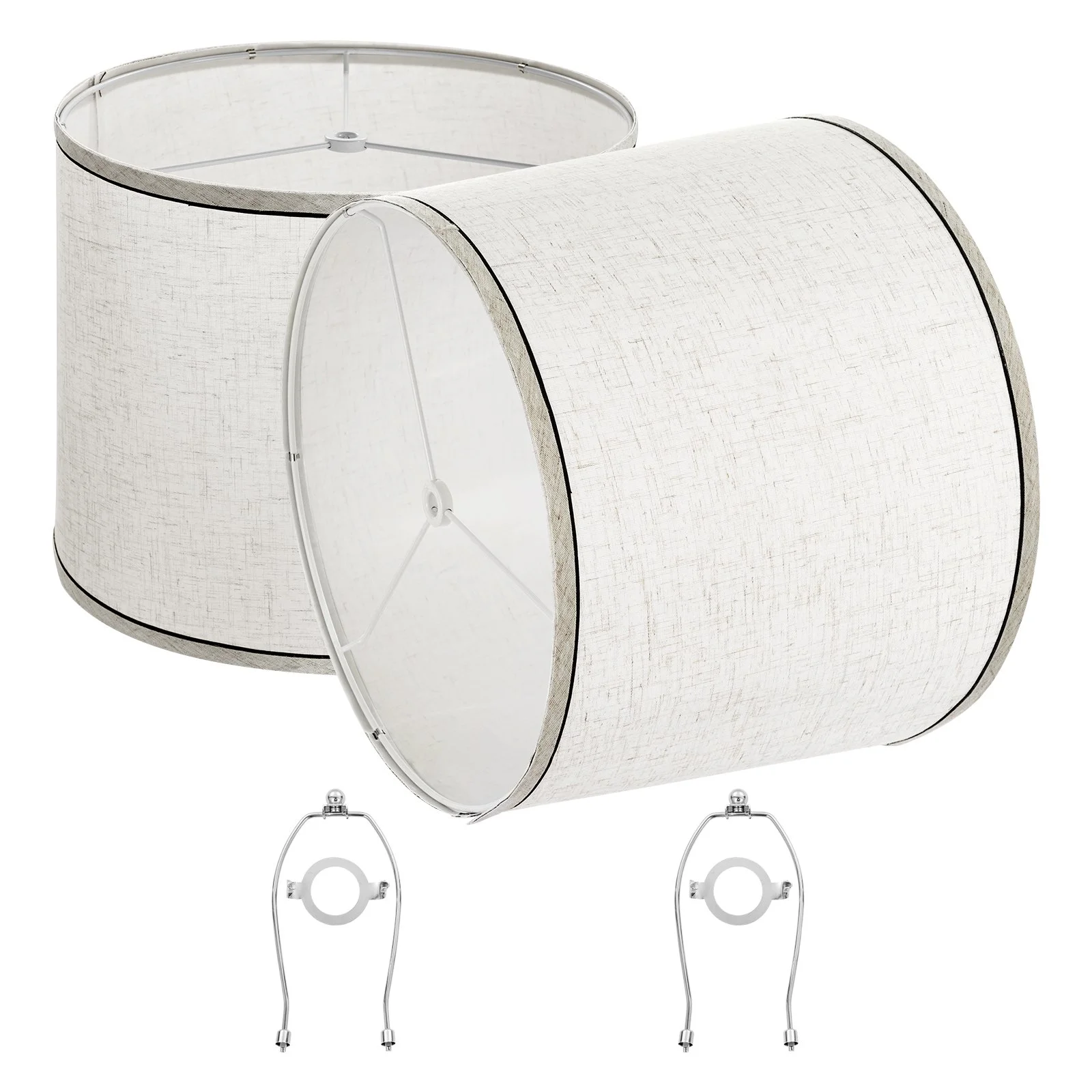 Lamp Shade 2 Set, 11 in Top x 13 in Bottom x 10 in High (Spider Fitter), Medium Lampshade with Harp, Replacement Lamp Shade for Table & Floor Lamps Pendant Lights, Light Linen with Black Edge