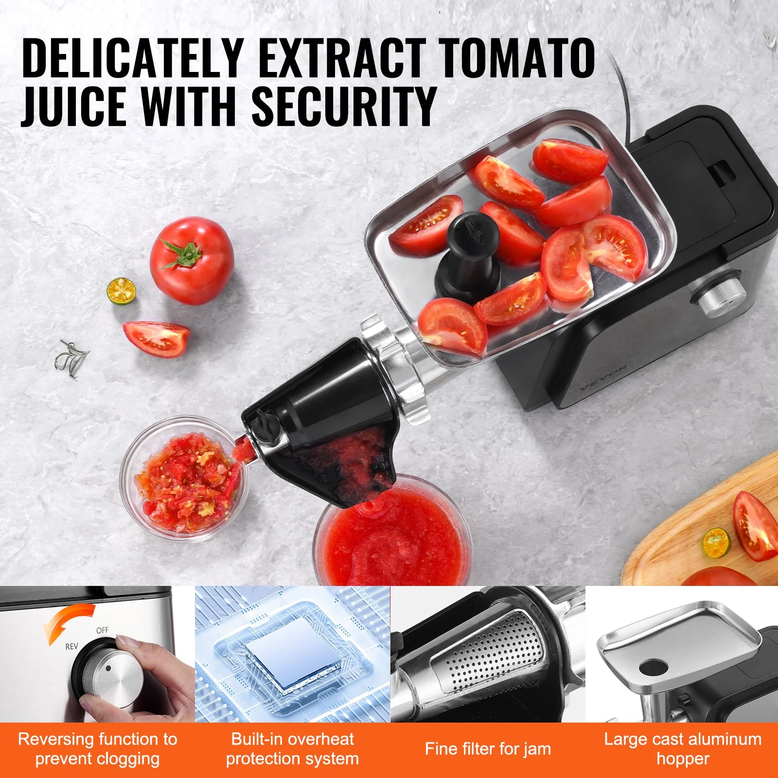 Electric Tomato Strainer, 500W Tomato Sauce Maker Machine, 4.9 LBS/Min Food Strainer and Sauce Maker, Pure Copper Motor Food Mill with Reverse Function for Tomato Strawberry Blueberry Sauce - Image 6
