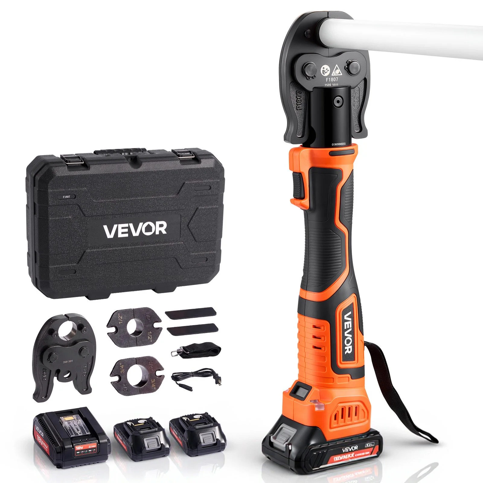 Cordless Mini Press Tool, 18V Electric Pipe Crimping Tool for 1/2", 3/4", 1" PEX Pipe Copper Rings, PEX Press Tool Kit with 2pcs Battery, Fast Charger & Carrying Case - Meet ASTM F1807 Standard