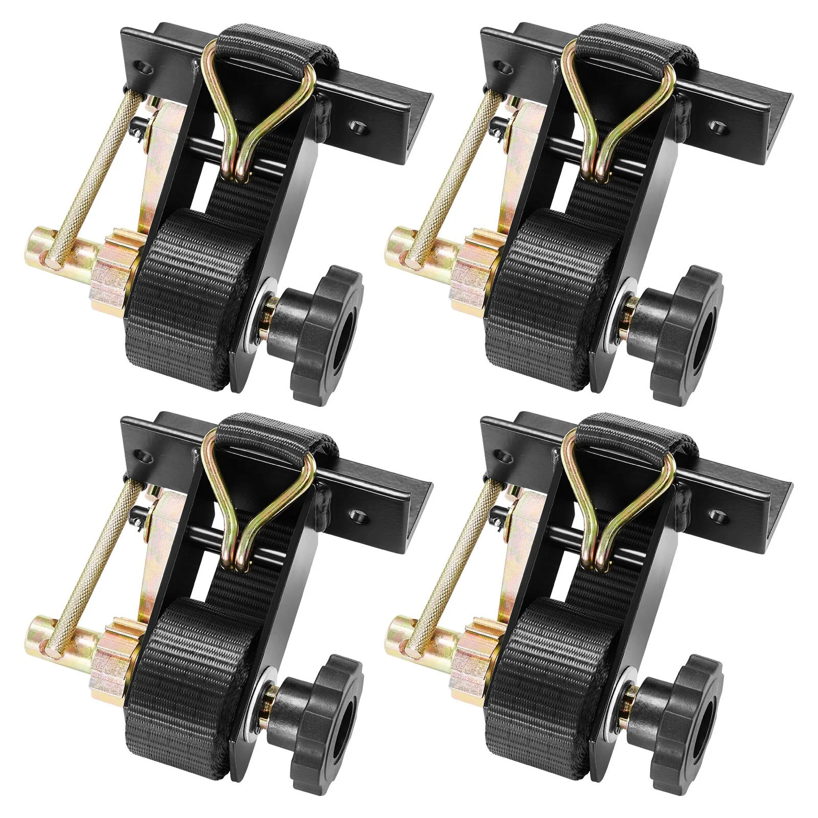 Ladder Rack Ratchet Straps, Black Square Tube Mount, 1.5 in Wide x 7.4 ft Long Black Ladder Rack Straps with Double J-Hooks, 500 lbs Load Heavy Duty, Cargo Buckle Lock Strap (4 Pack)