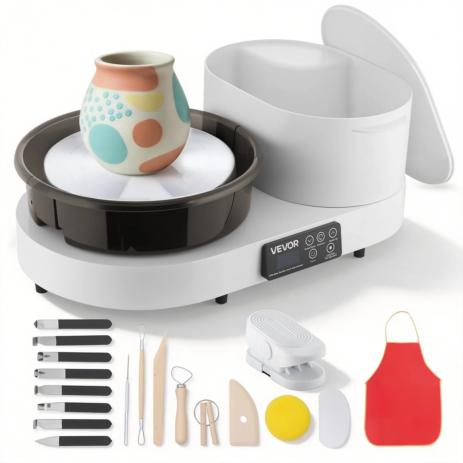 Pottery Wheel for Adults, 11" Aluminum Turntable, 450W Electric Table Top Pottery Wheel with Foot Pedal, 30-300 RPM Adjustable Speed, Aluminum Body, for Beginners, DIY Clay Art Craft, White