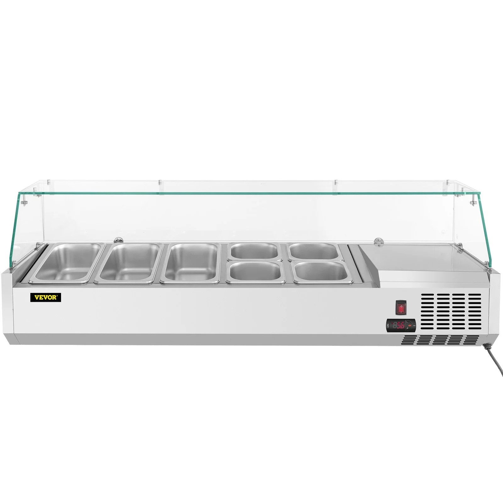 Refrigerated Condiment Prep Station, 55-Inch, 13.8Qt Sandwich Prep Table with 3 1/3 Pans & 4 1/6 Pans, 150W Salad Bar with 304 Stainless Body Tempered Glass Shield Digital Temp Display Auto Defr - Image 9