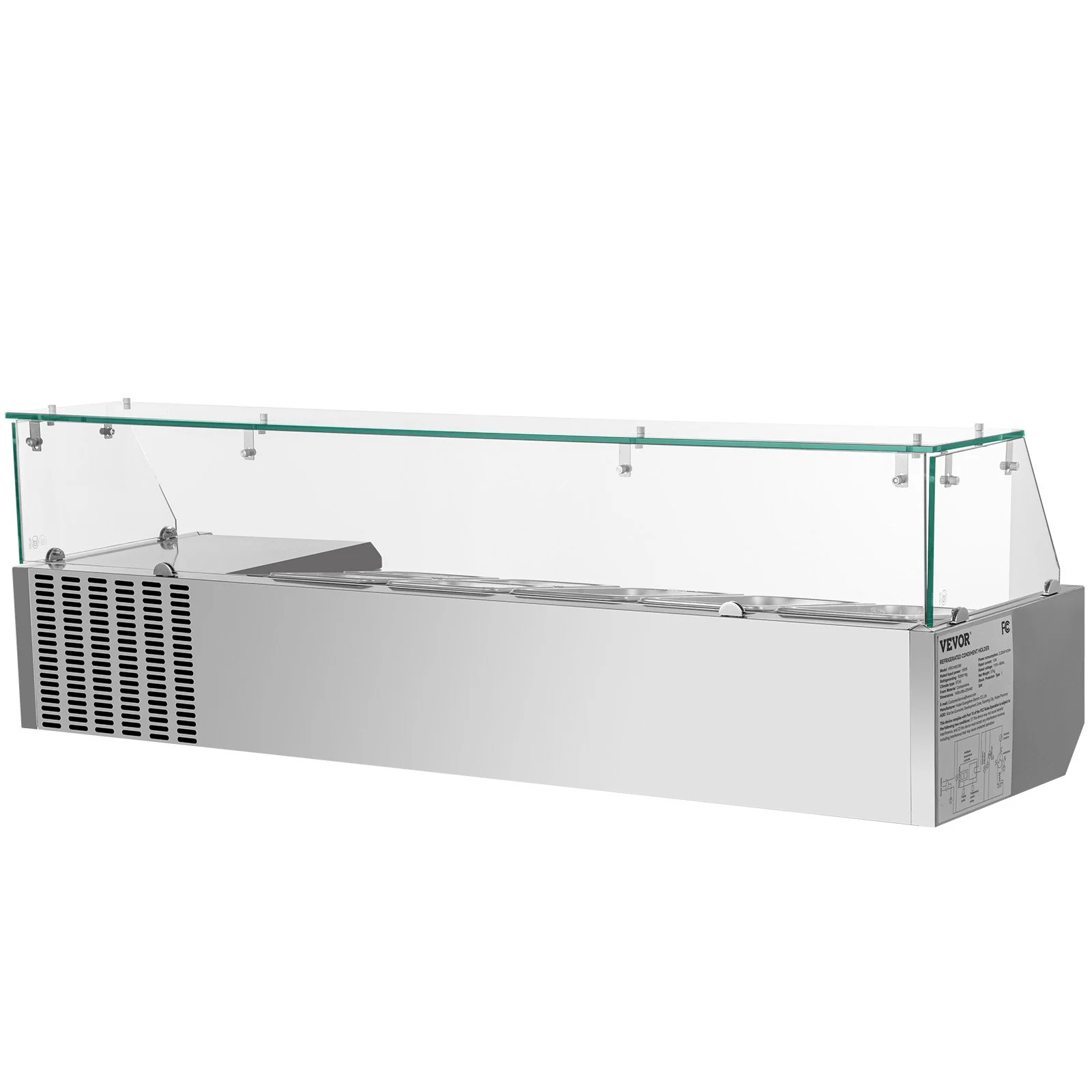 Refrigerated Condiment Prep Station, 55-Inch, 13.8Qt Sandwich Prep Table with 3 1/3 Pans & 4 1/6 Pans, 150W Salad Bar with 304 Stainless Body Tempered Glass Shield Digital Temp Display Auto Defr - Image 11