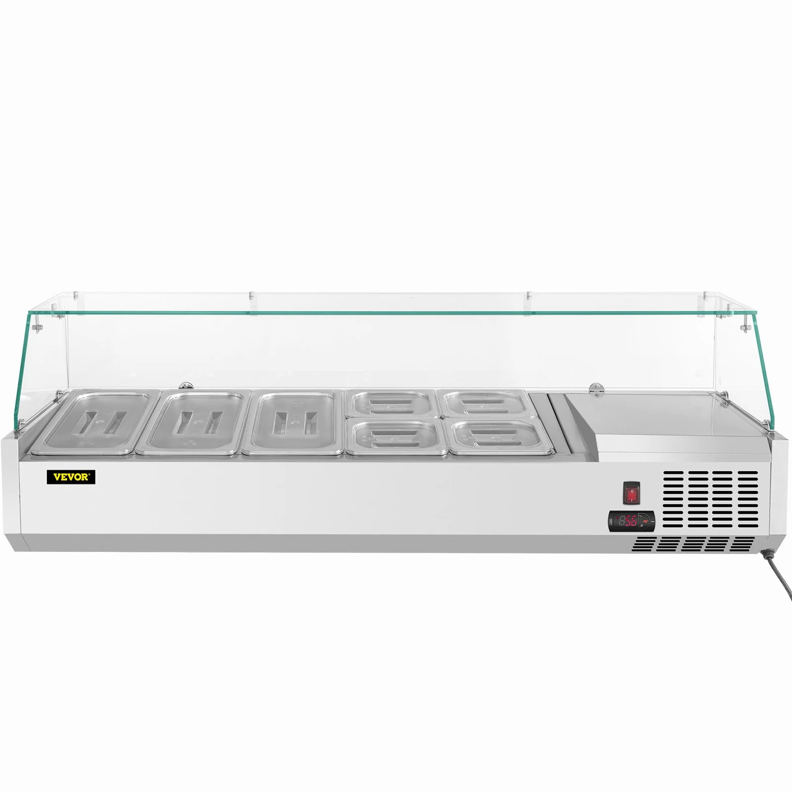 Refrigerated Condiment Prep Station, 55-Inch, 13.8Qt Sandwich Prep Table with 3 1/3 Pans & 4 1/6 Pans, 150W Salad Bar with 304 Stainless Body Tempered Glass Shield Digital Temp Display Auto Defr - Image 10