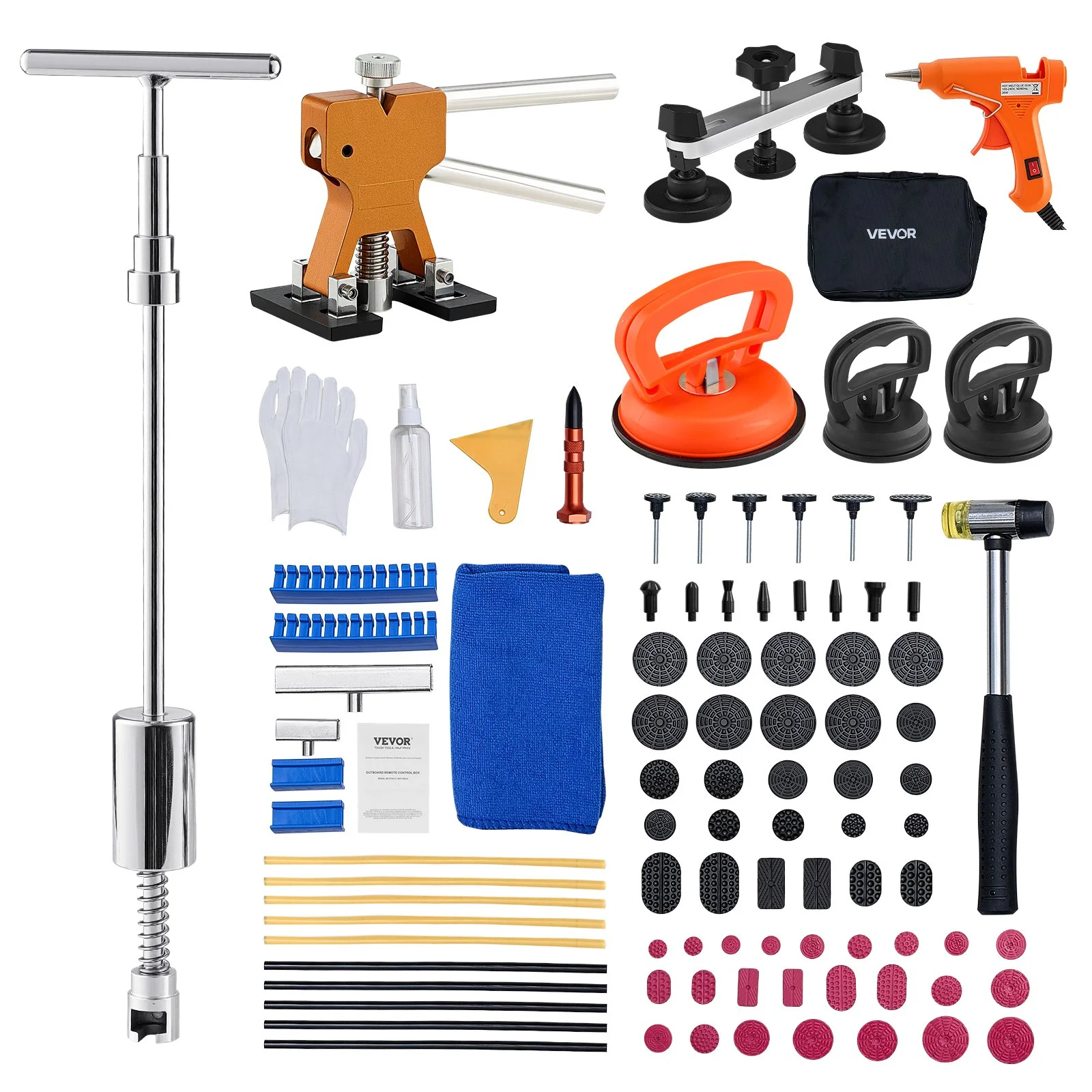 Dent Puller Kit, 100 PCS Paintless Dent Removal Kit with Golden Lifter, Bridge Puller, Slide Hammer T-Bar, Glue Gun, Auto Body Hail Damage Remover Tools for Car Refrigerator Door Ding Repair