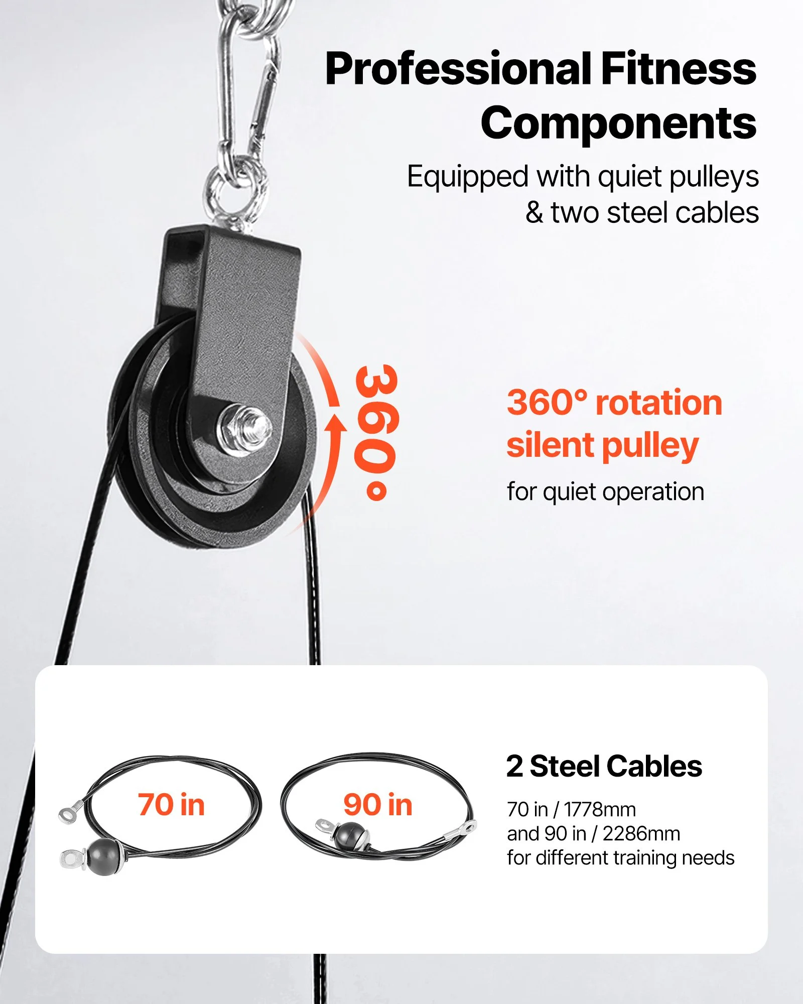 Pulley System, 1 PC LAT and Lift Pulley System, Gym Rack Pulleys Attachment with two Steel Cables, Short Bar, Dual Grip Handles, Cable Machine for Bicep, Shoulder, Back, Up to 280 lbs Capacity - Image 4